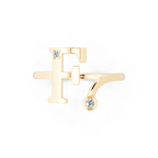 Elegant F Initial Ring with Round Lab Grown Diamond Accent Stones and Sculptural Open Design