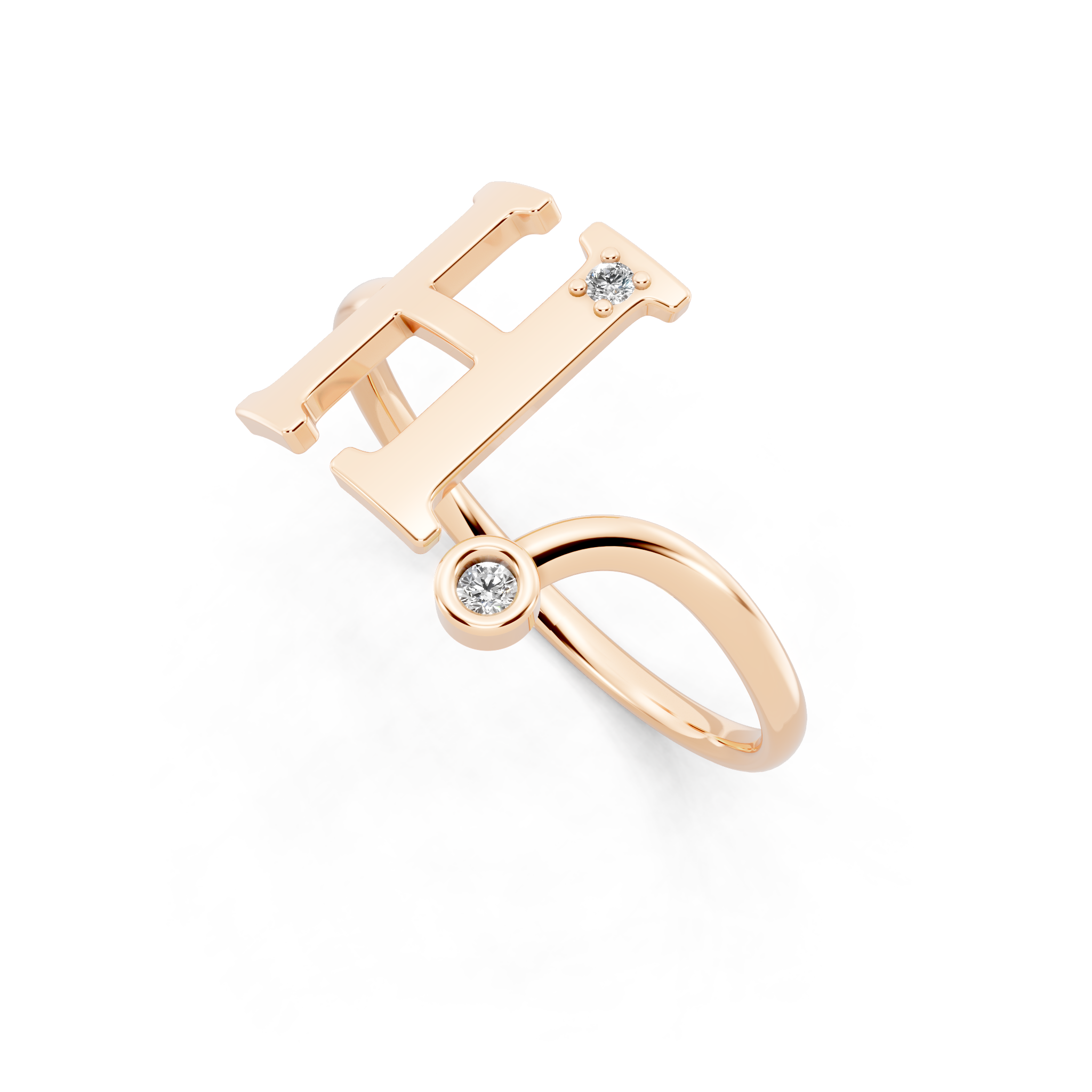 Luxury H Monogram Ring with Dual Lab Grown Diamond Look Stones