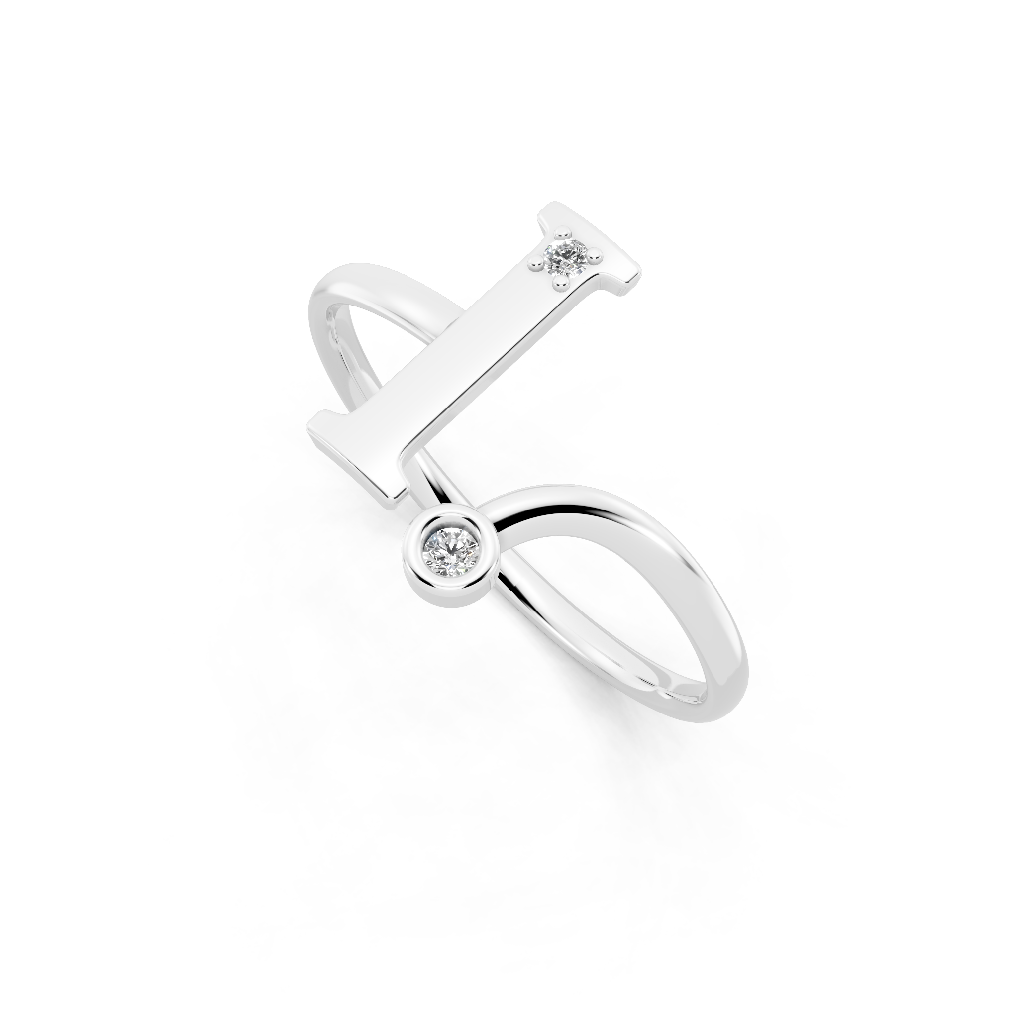 Contemporary Open Bypass Statement Ring with Lab Created White Stone Accents