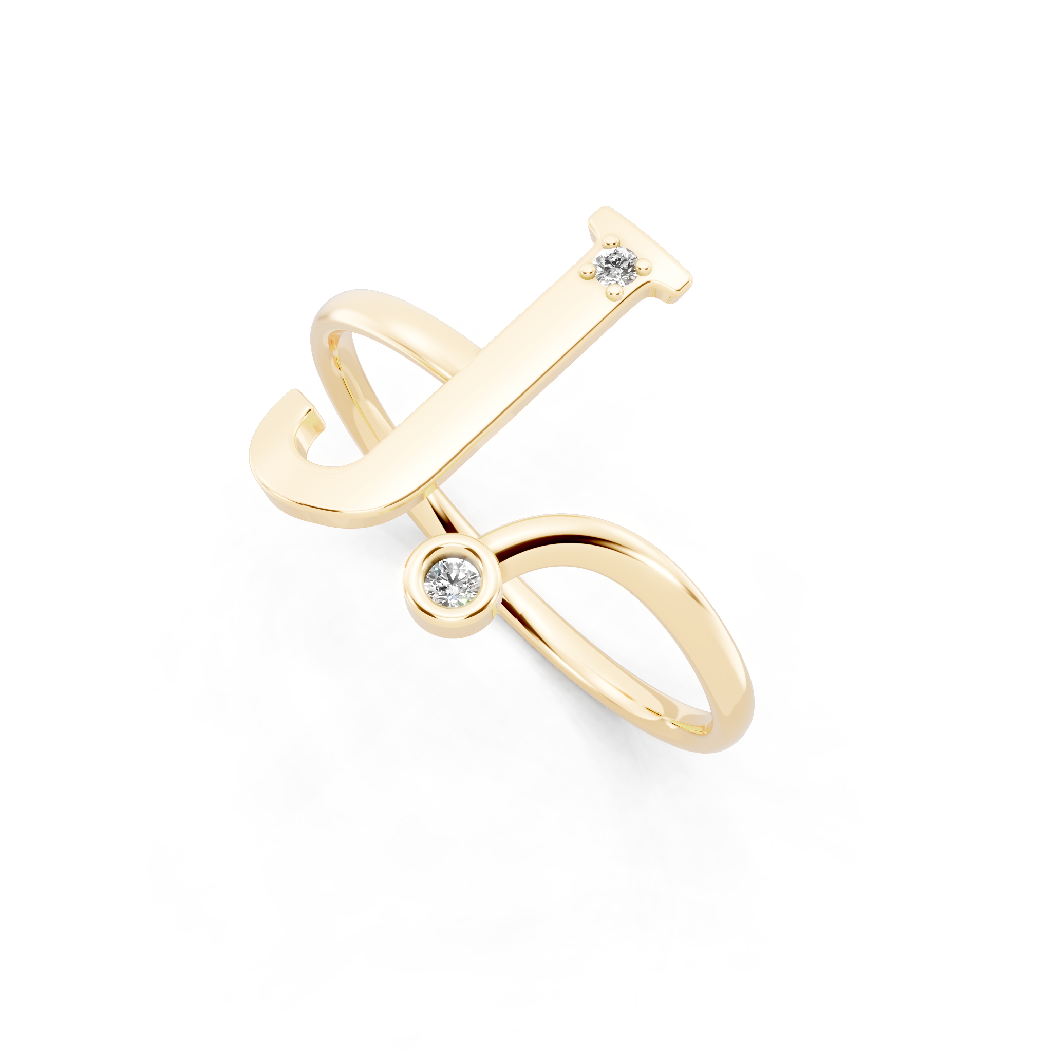 Modern Abstract Open Bypass Ring with Dual Round Stone Accents