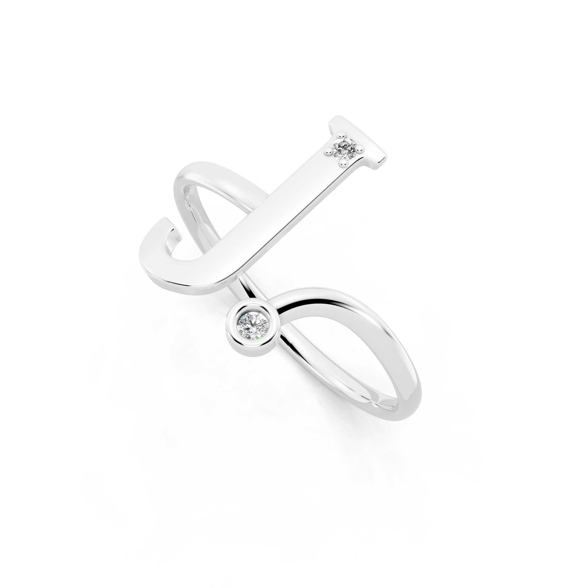 Modern Abstract Open Bypass Ring with Dual Round Stone Accents