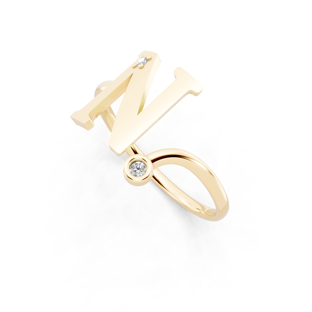 Initial N Open Ring with Lab Grown Round Brilliant Diamond