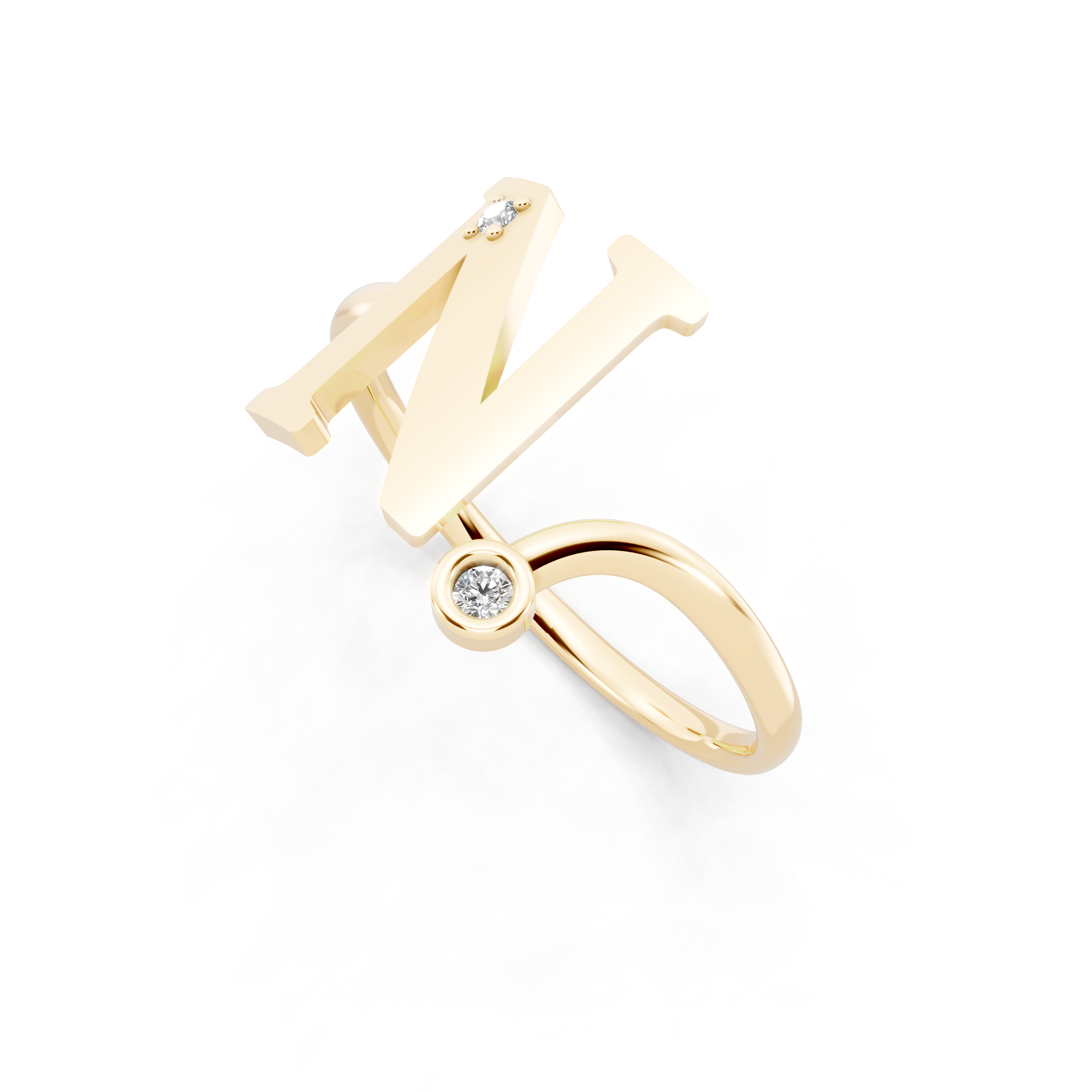 Initial N Open Ring with Lab Grown Round Brilliant Diamond