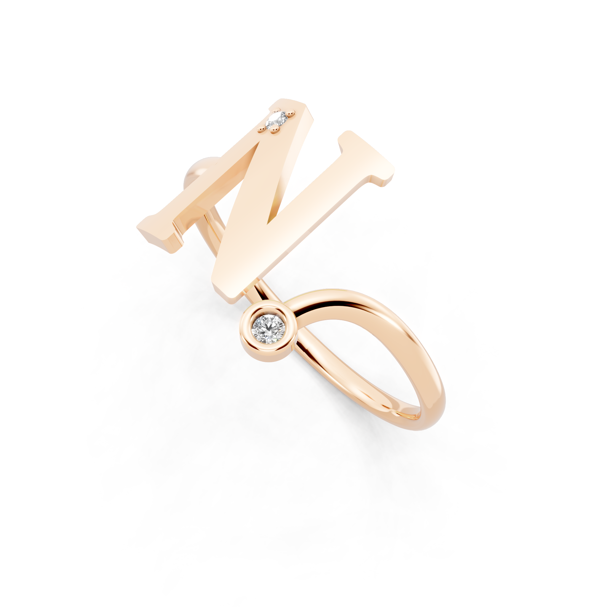 Initial N Open Ring with Lab Grown Round Brilliant Diamond
