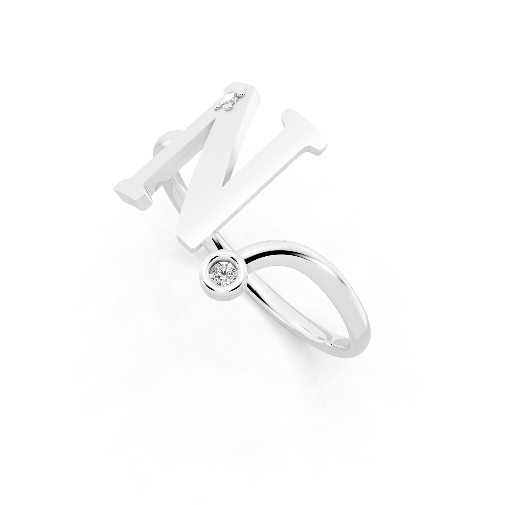 Initial N Open Ring with Lab Grown Round Brilliant Diamond