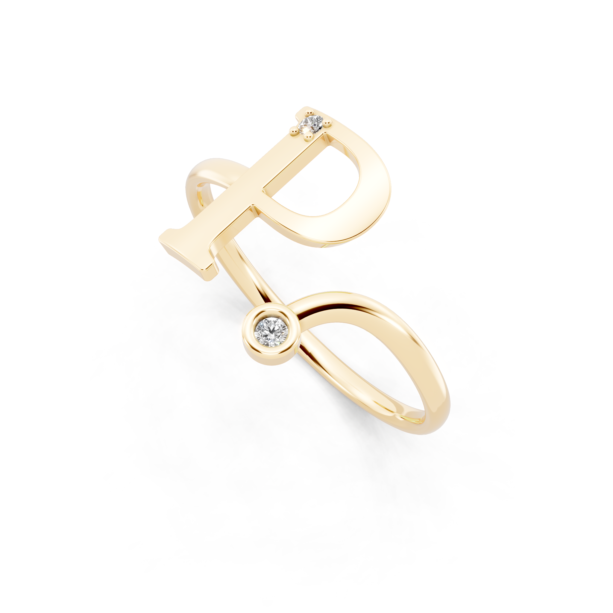 Modern Open Letter Ring in Yellow, White, Rose Gold with Sparkling Accent Stones