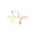Modern Open Letter Ring in Yellow, White, Rose Gold with Sparkling Accent Stones
