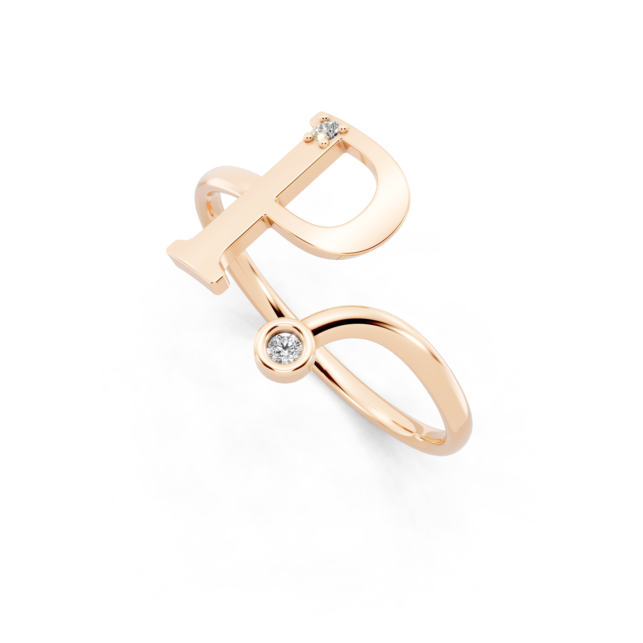 Modern Open Letter Ring in Yellow, White, Rose Gold with Sparkling Accent Stones