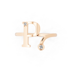 Modern Open Letter Ring in Yellow, White, Rose Gold with Sparkling Accent Stones