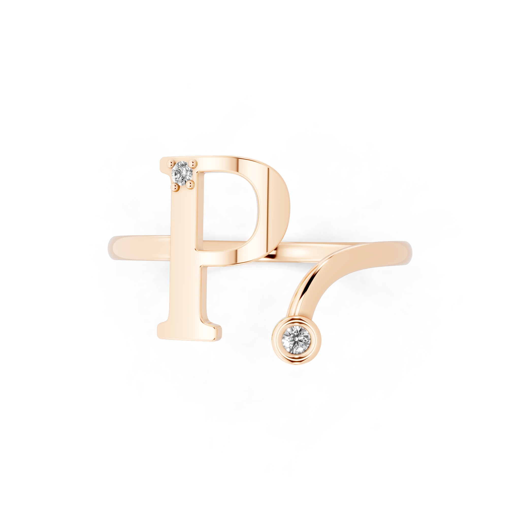 Modern Open Letter Ring in Yellow, White, Rose Gold with Sparkling Accent Stones
