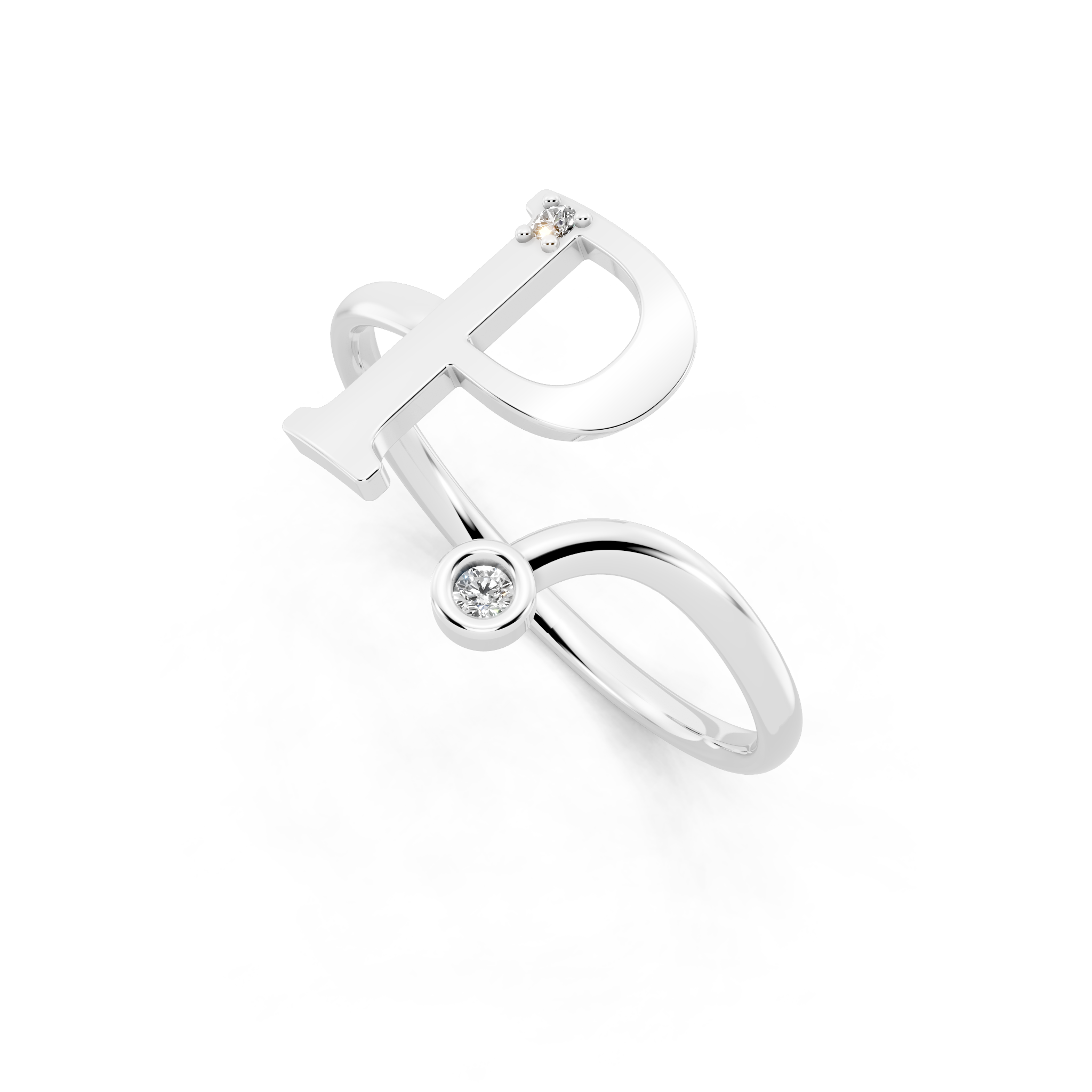 Modern Open Letter Ring in Yellow, White, Rose Gold with Sparkling Accent Stones