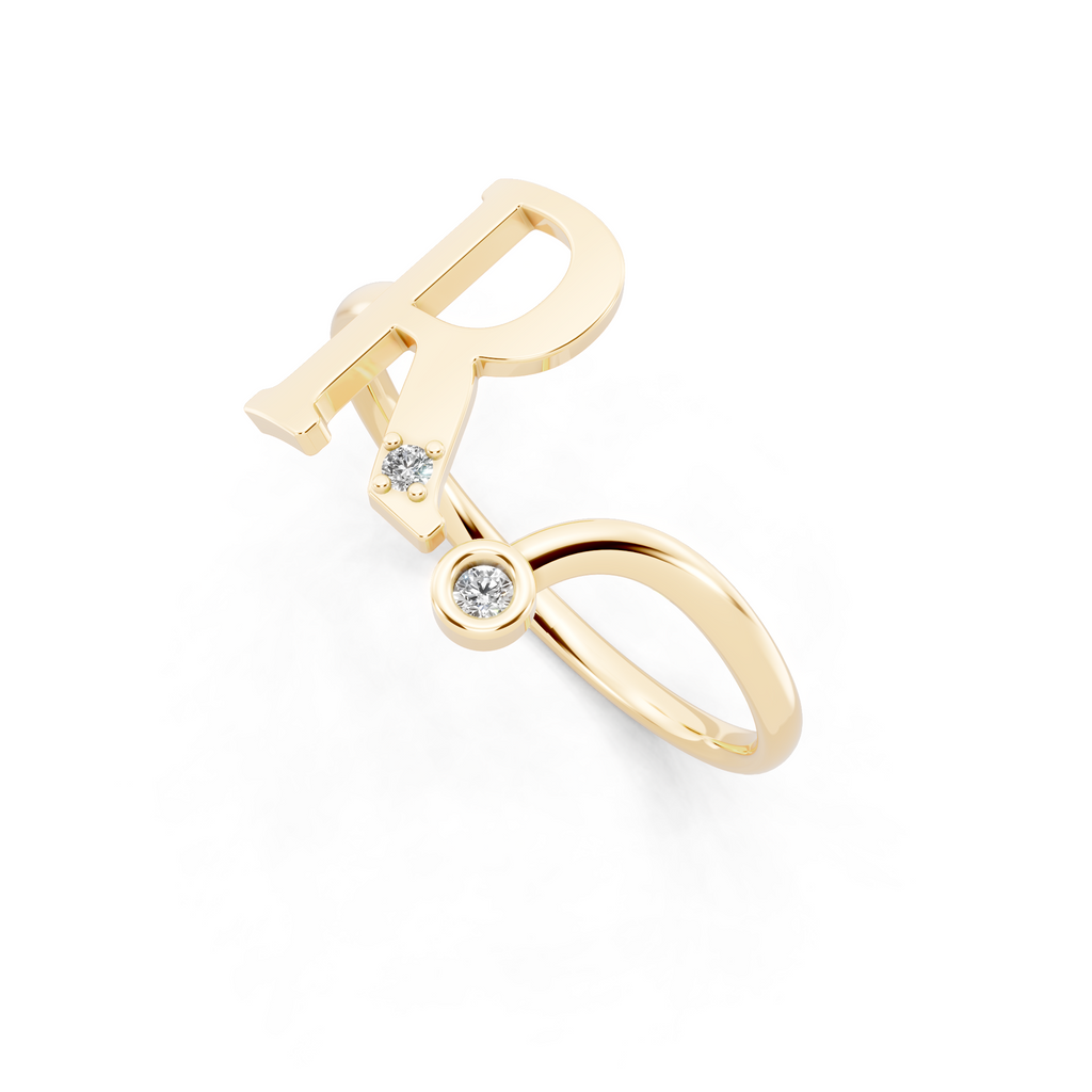 Aureline R Initial Open Ring with Round Brilliant Stone Accents