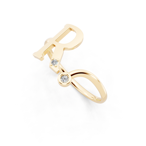 Aureline R Initial Open Ring with Round Brilliant Stone Accents