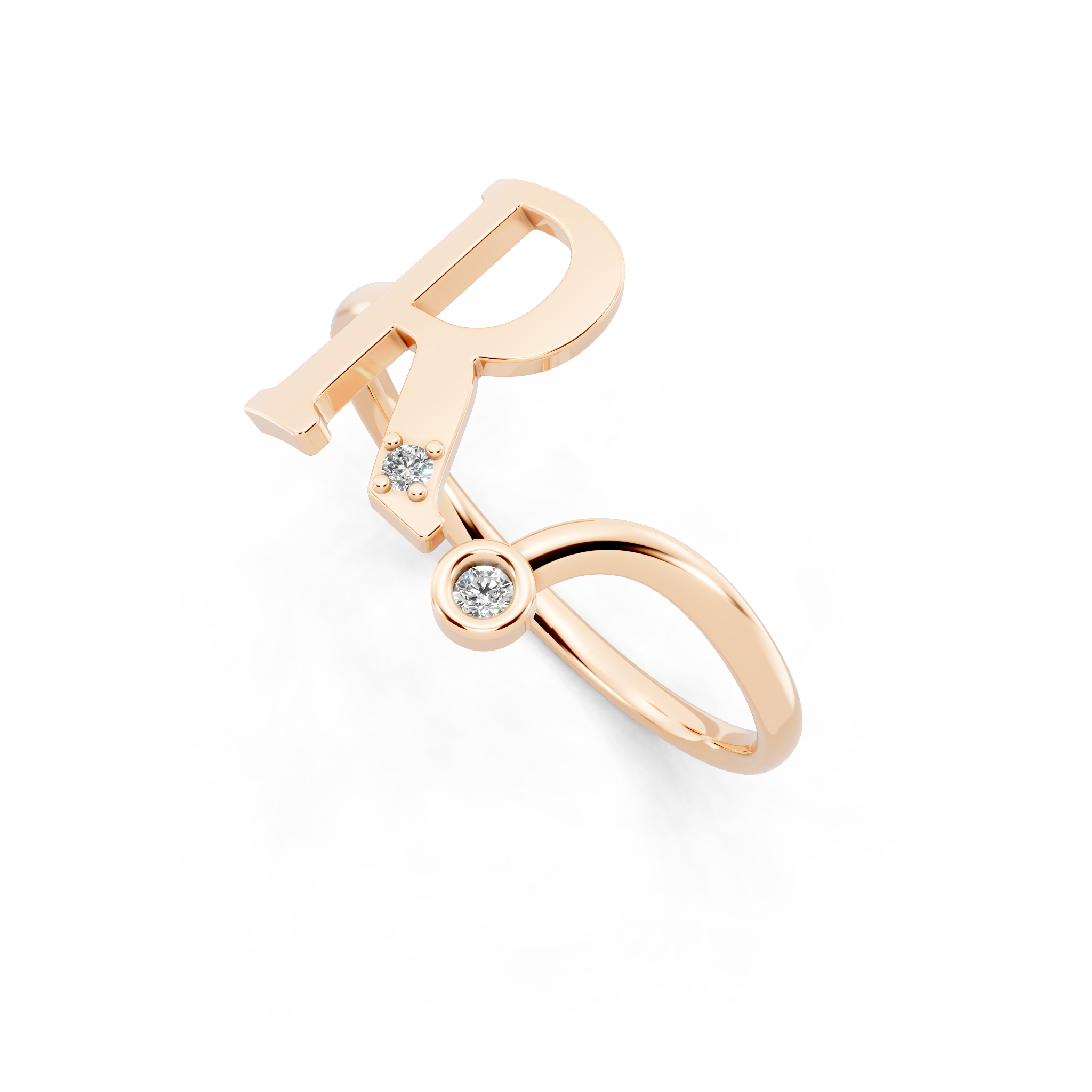 Aureline R Initial Open Ring with Round Brilliant Stone Accents