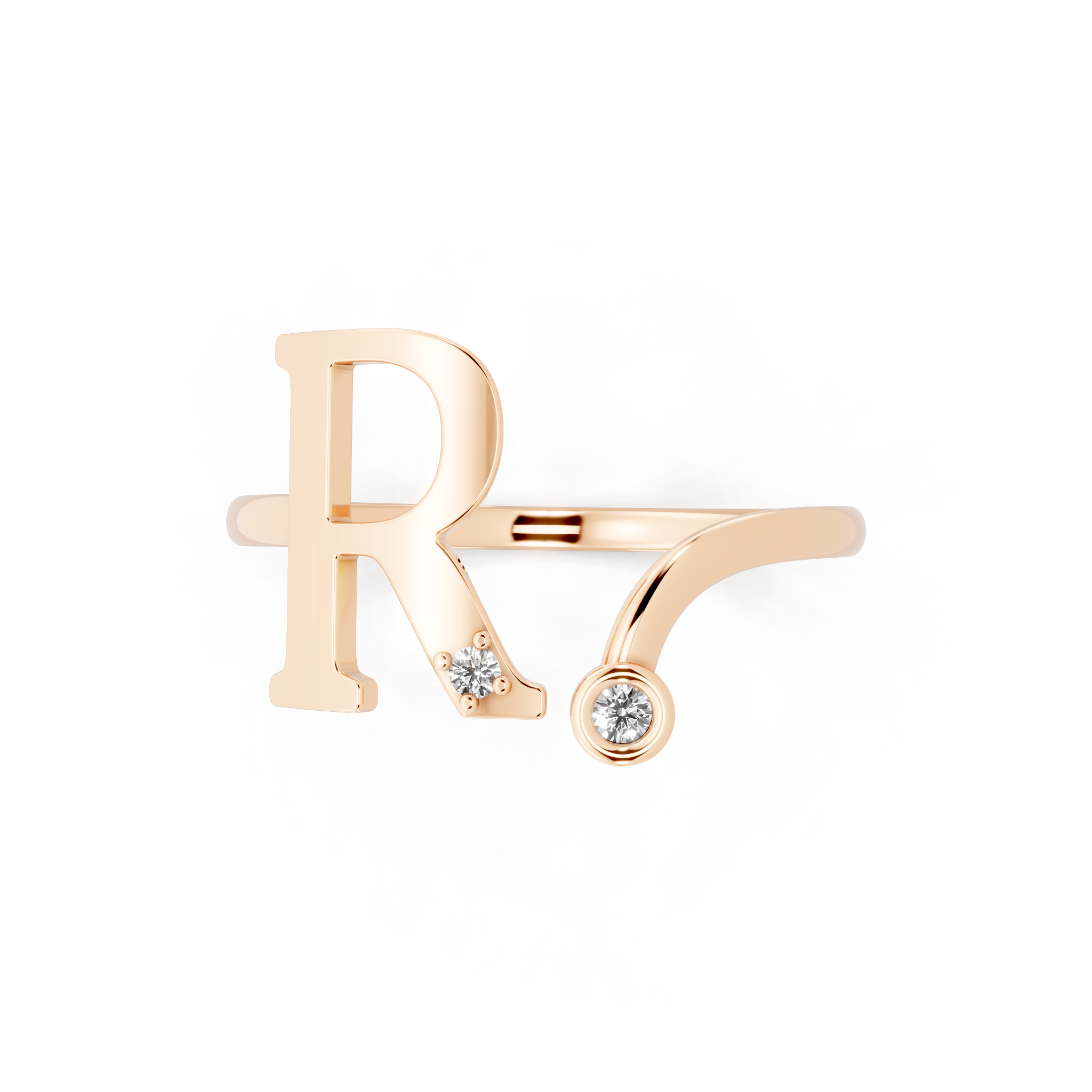 Aureline R Initial Open Ring with Round Brilliant Stone Accents