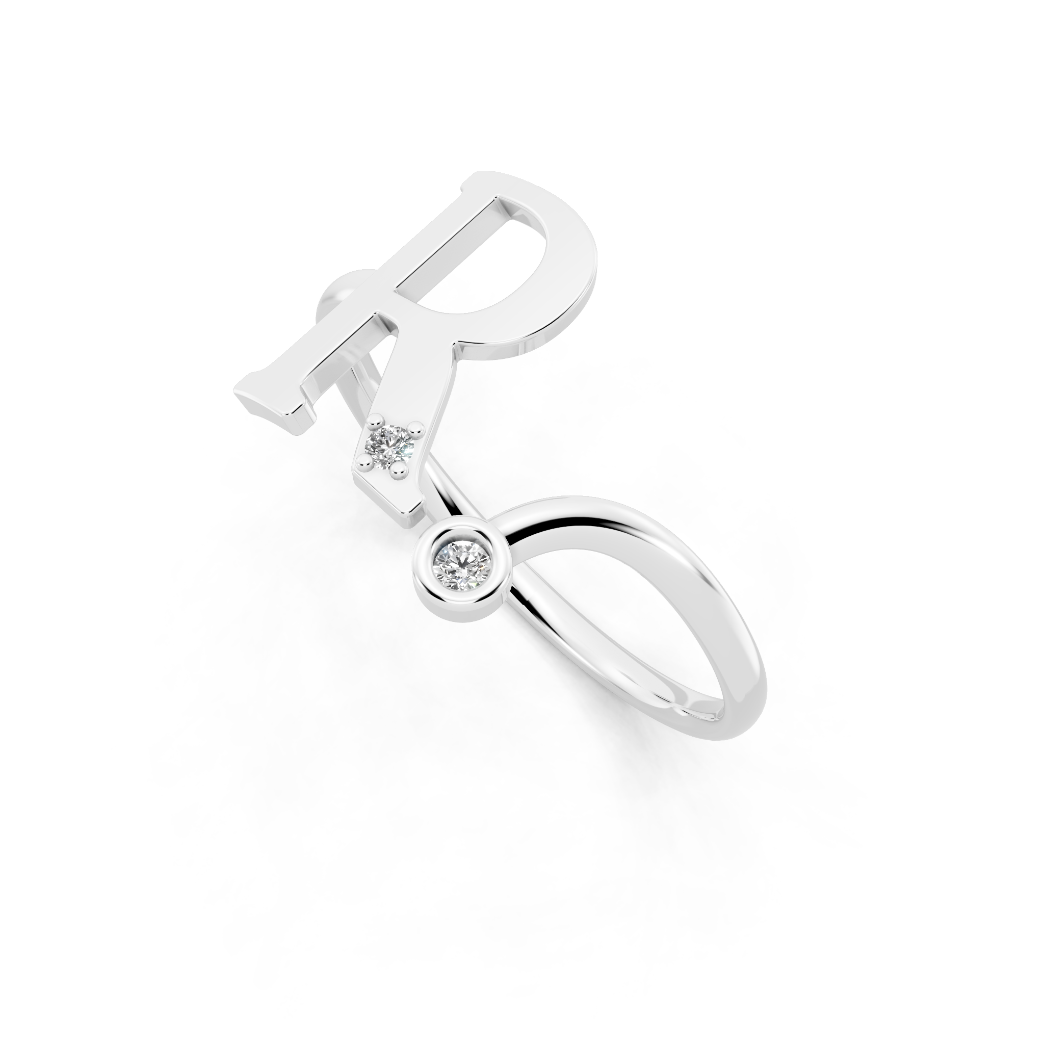 Aureline R Initial Open Ring with Round Brilliant Stone Accents