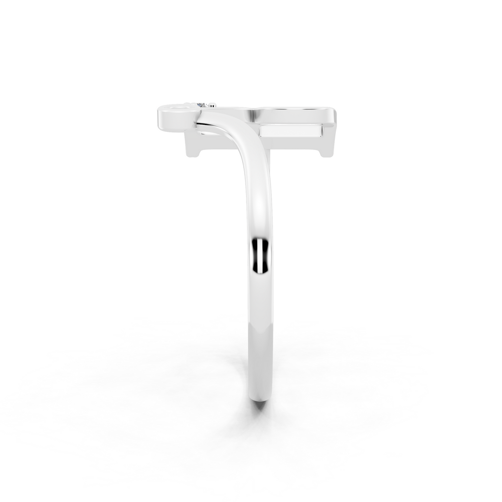 Aureline R Initial Open Ring with Round Brilliant Stone Accents
