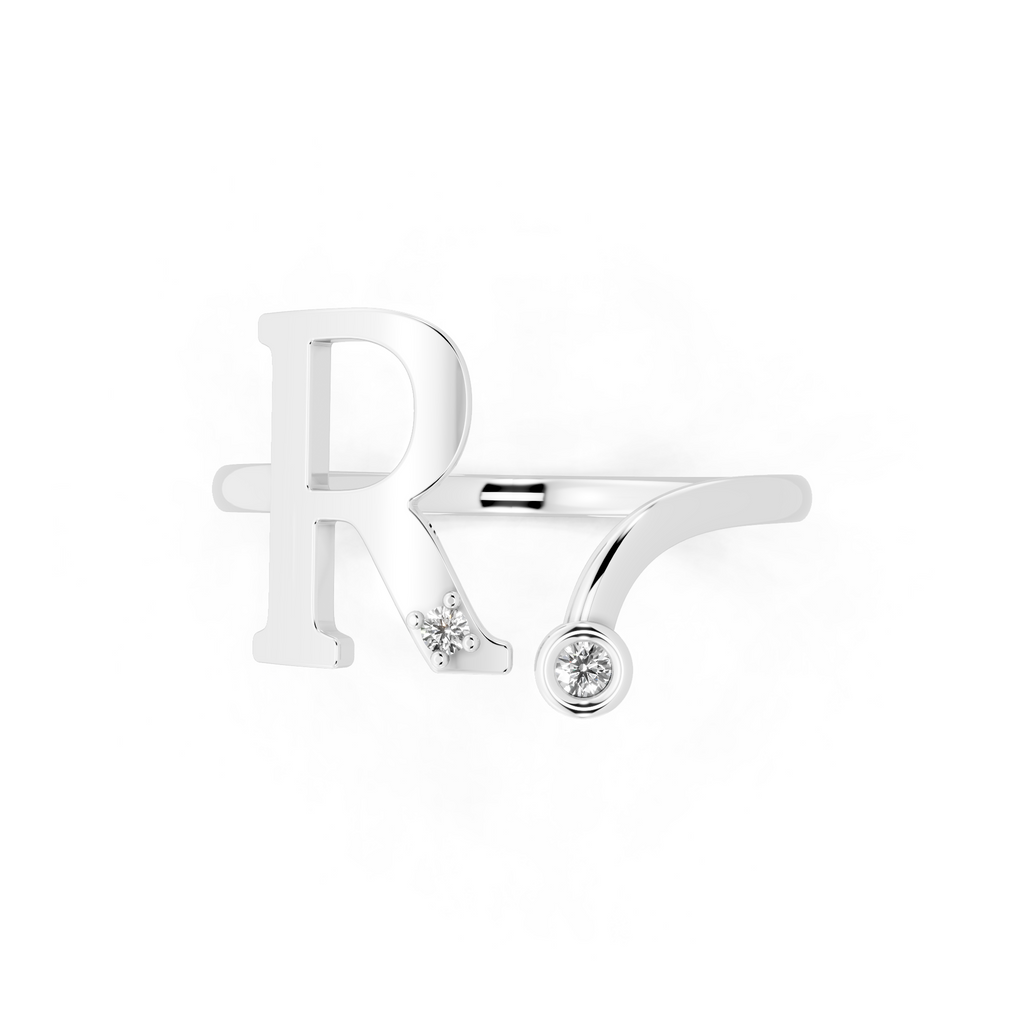 Aureline R Initial Open Ring with Round Brilliant Stone Accents
