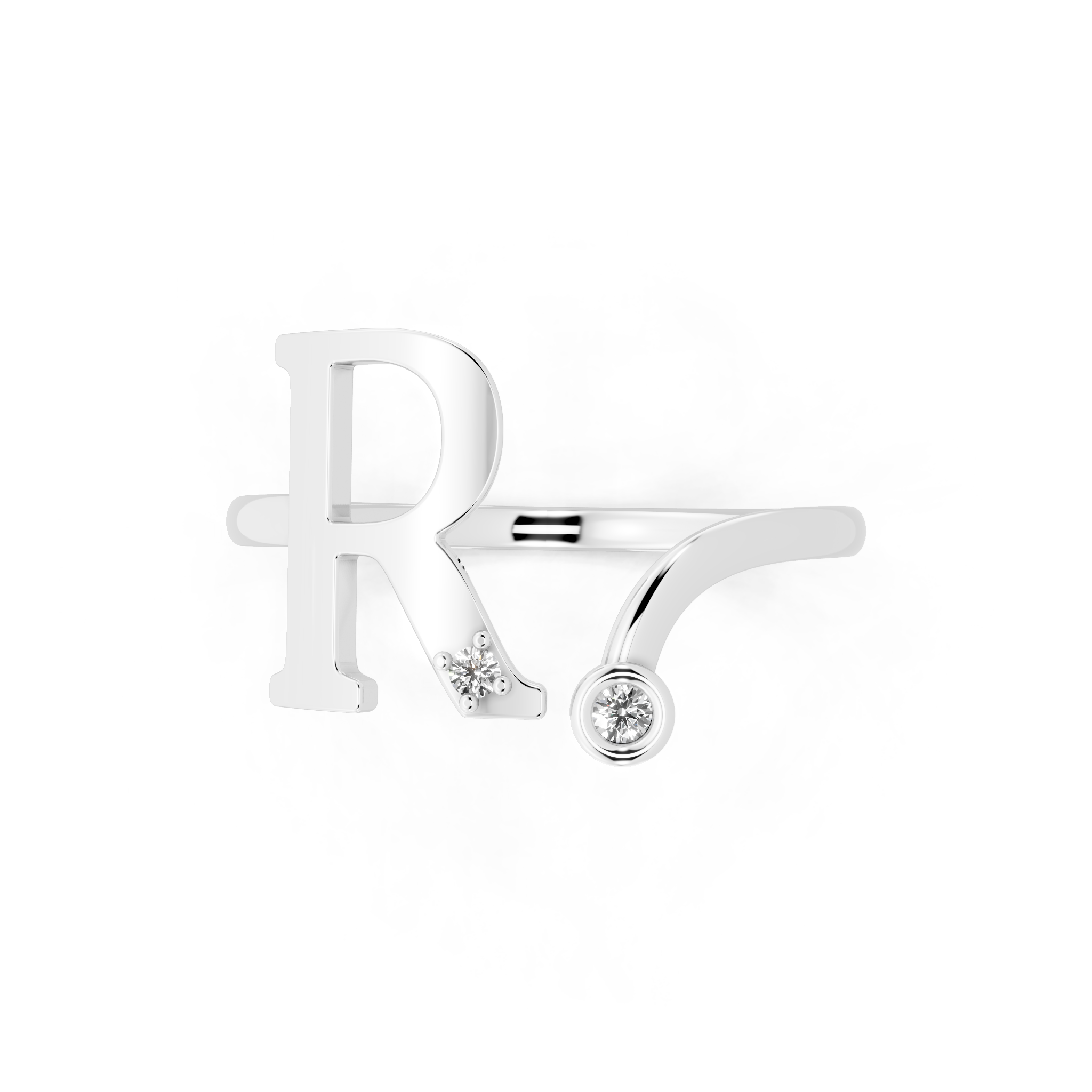 Aureline R Initial Open Ring with Round Brilliant Stone Accents