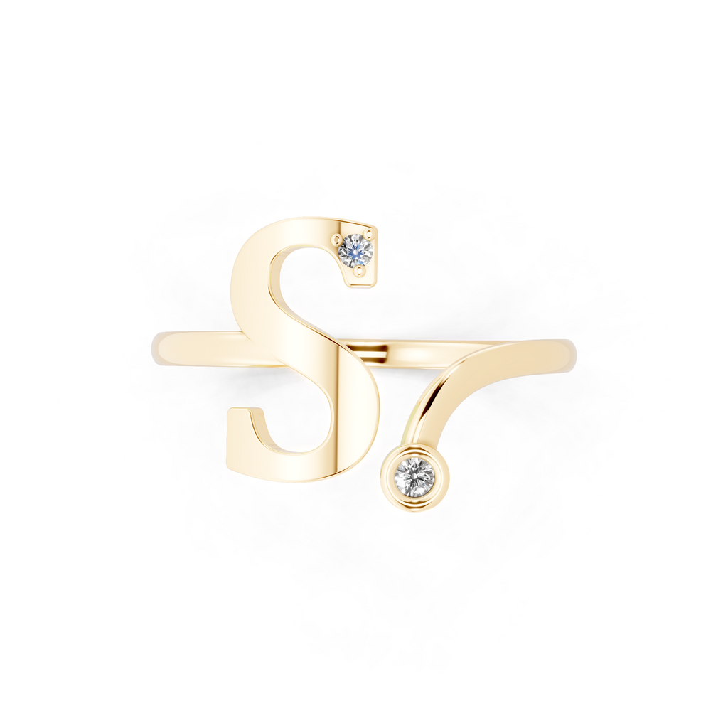 Luxury S Letter Open Wrap Ring with Lab Created Diamond Accents