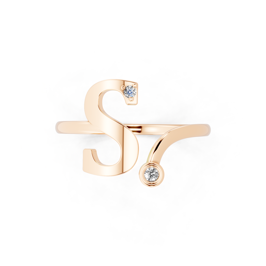 Luxury S Letter Open Wrap Ring with Lab Created Diamond Accents