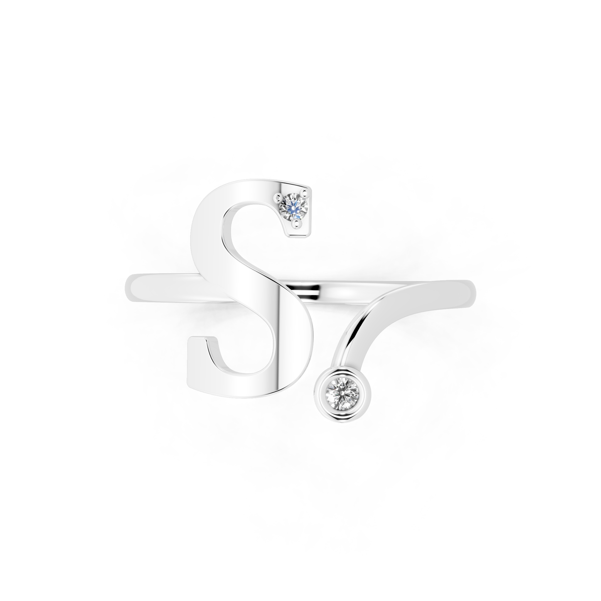 Luxury S Letter Open Wrap Ring with Lab Created Diamond Accents