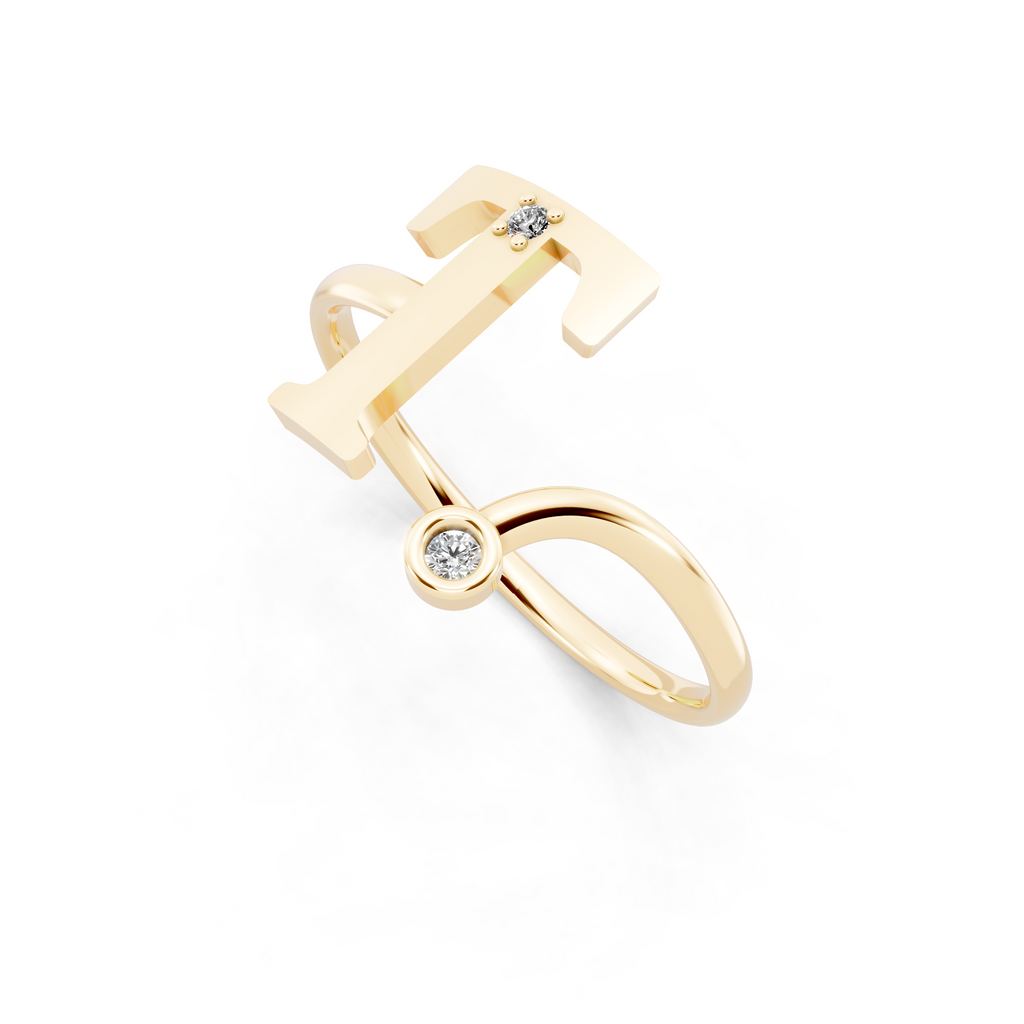 Contemporary Initial Sculptural T Open Ring for Special Moments