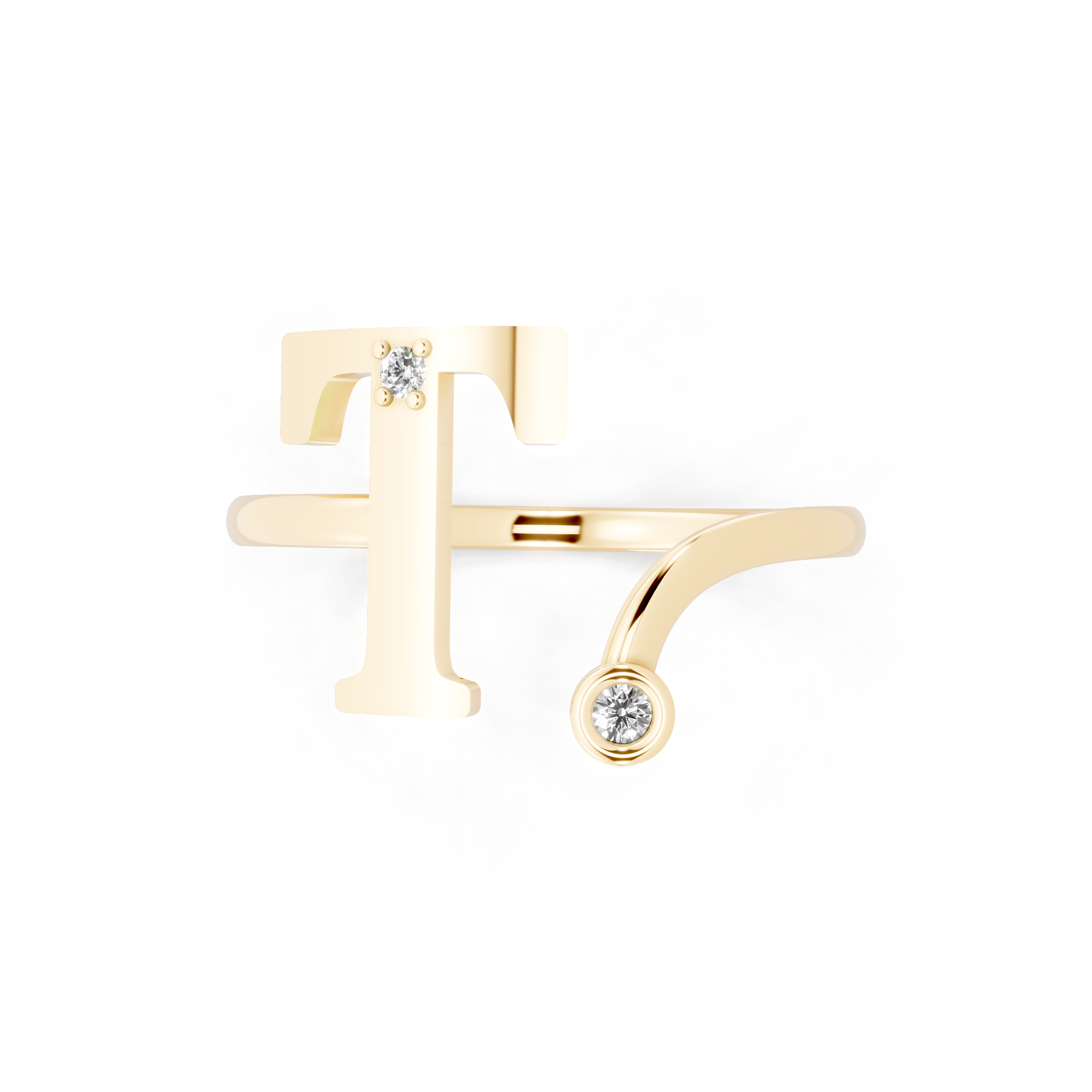 Contemporary Initial Sculptural T Open Ring for Special Moments