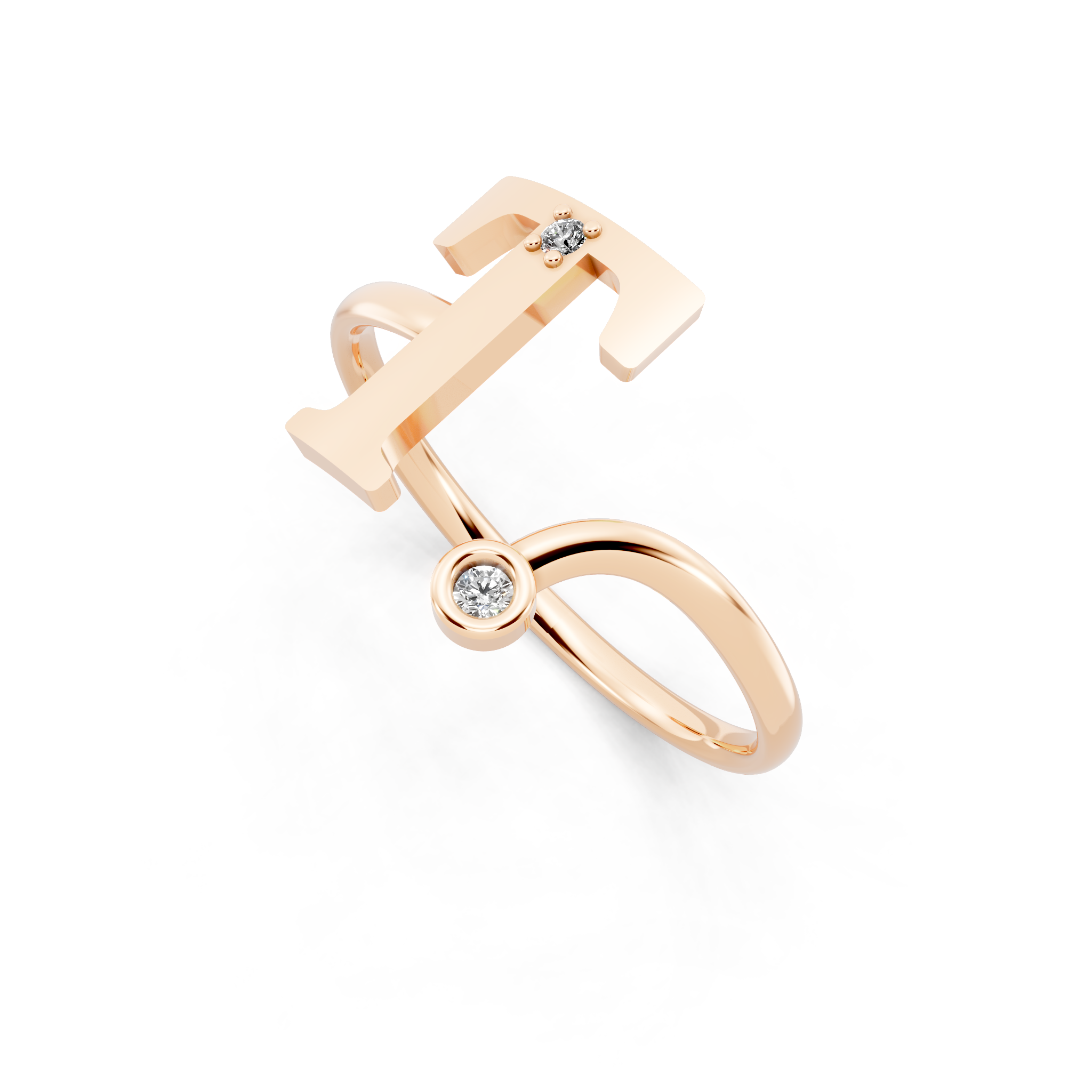 Contemporary Initial Sculptural T Open Ring for Special Moments