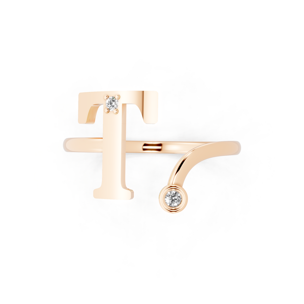 Contemporary Initial Sculptural T Open Ring for Special Moments