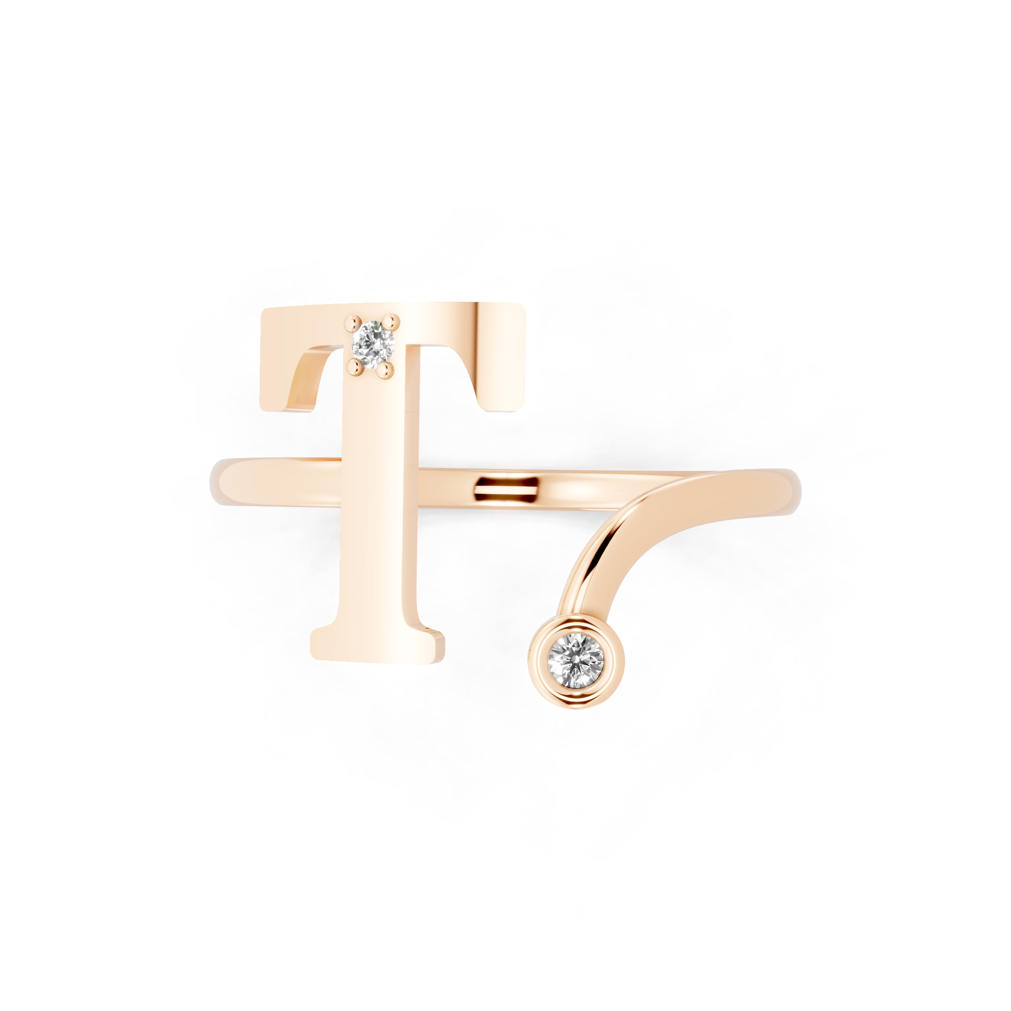 Contemporary Initial Sculptural T Open Ring for Special Moments