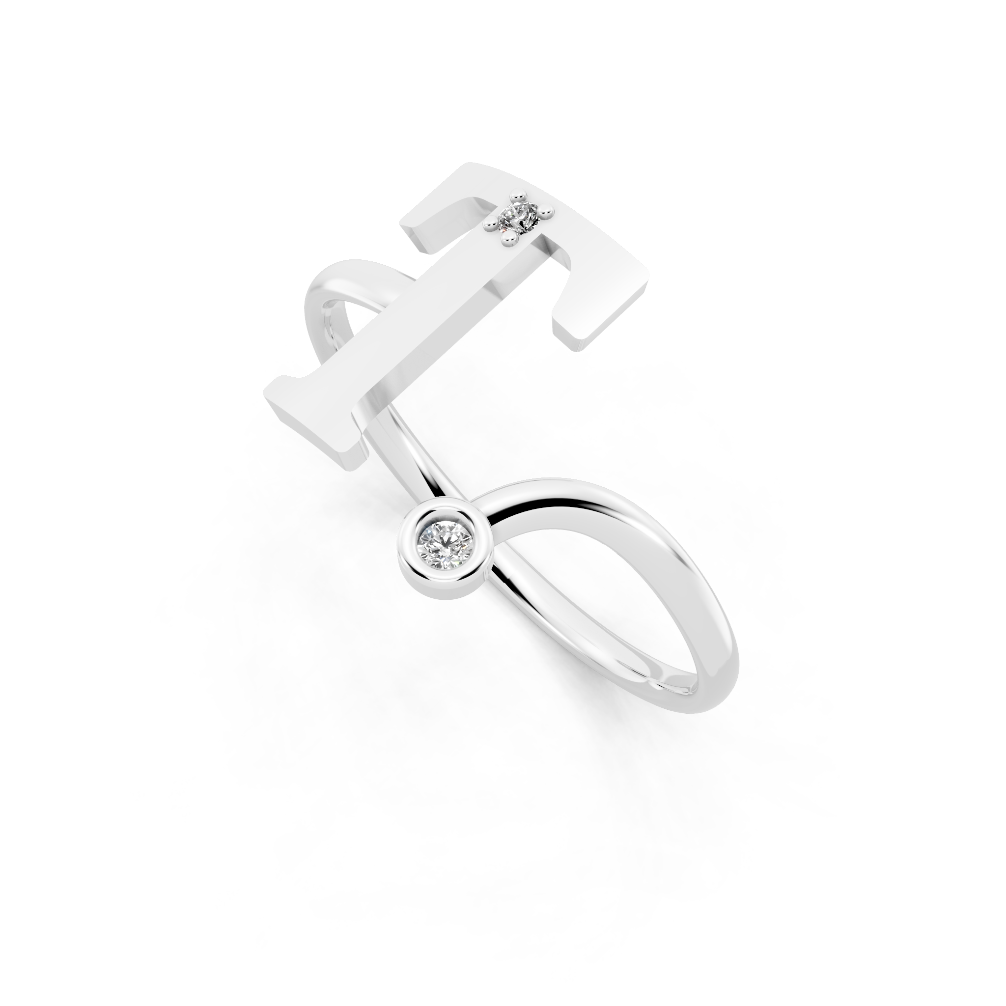 Contemporary Initial Sculptural T Open Ring for Special Moments