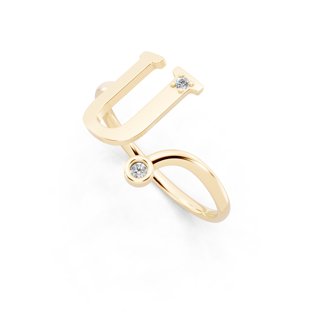 Fancy U Initial Lab Grown Diamond Accent Ring for Women