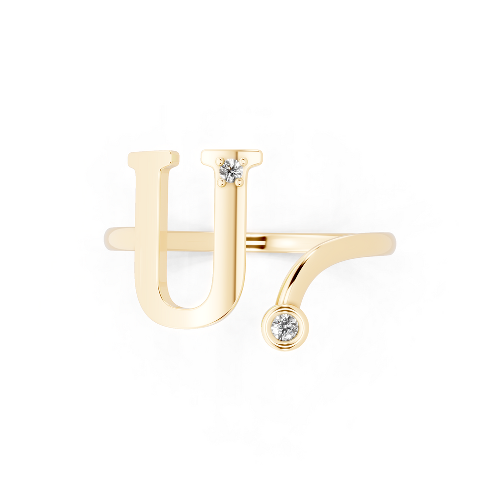 Fancy U Initial Lab Grown Diamond Accent Ring for Women