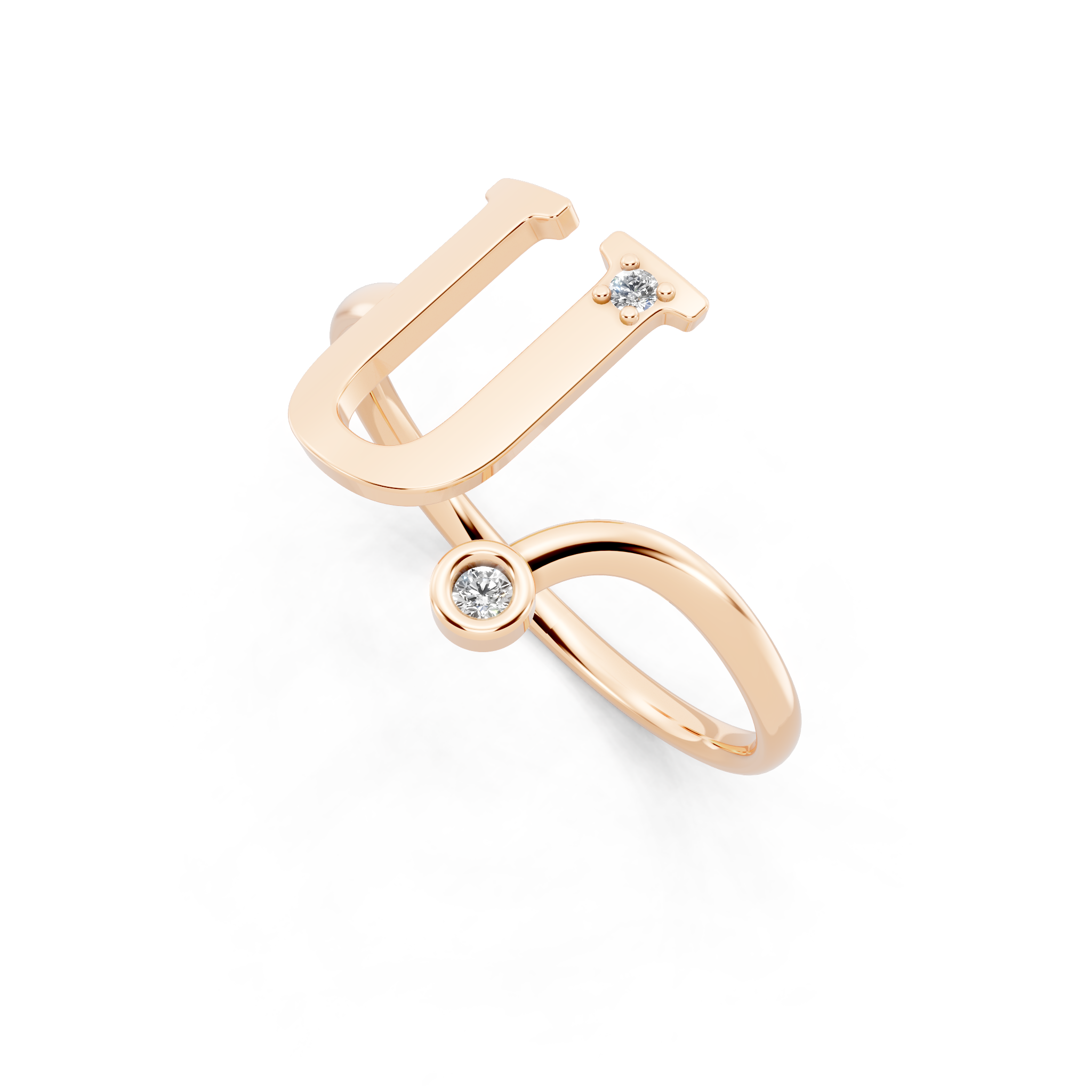 Fancy U Initial Lab Grown Diamond Accent Ring for Women