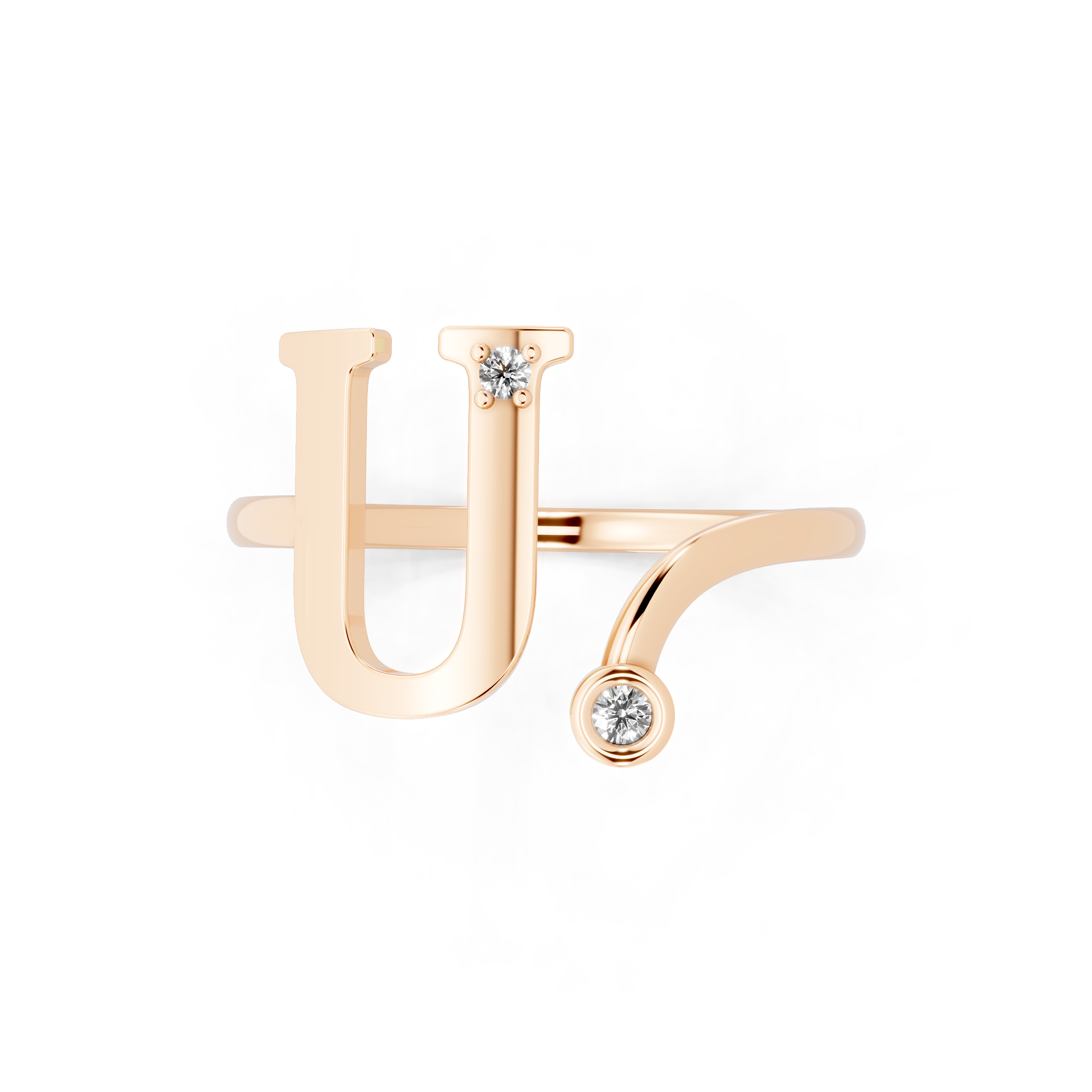 Fancy U Initial Lab Grown Diamond Accent Ring for Women