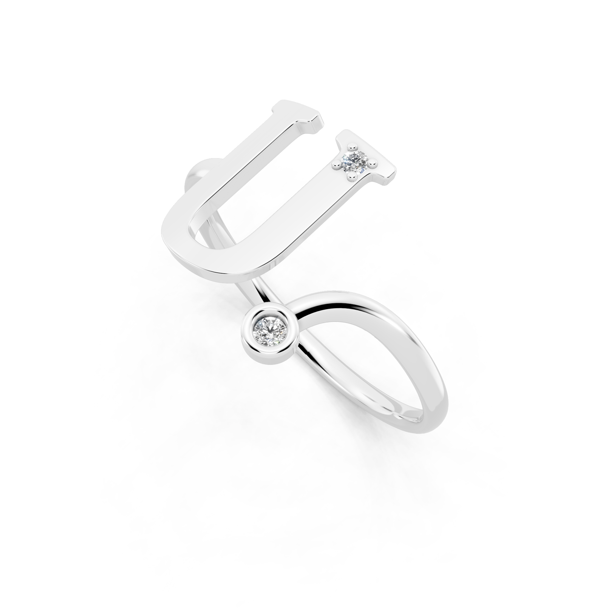 Fancy U Initial Lab Grown Diamond Accent Ring for Women