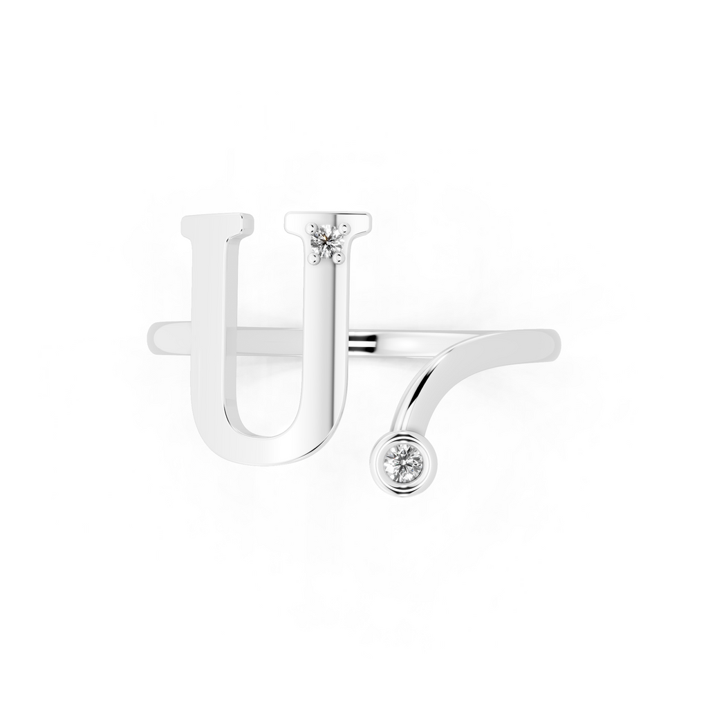 Fancy U Initial Lab Grown Diamond Accent Ring for Women