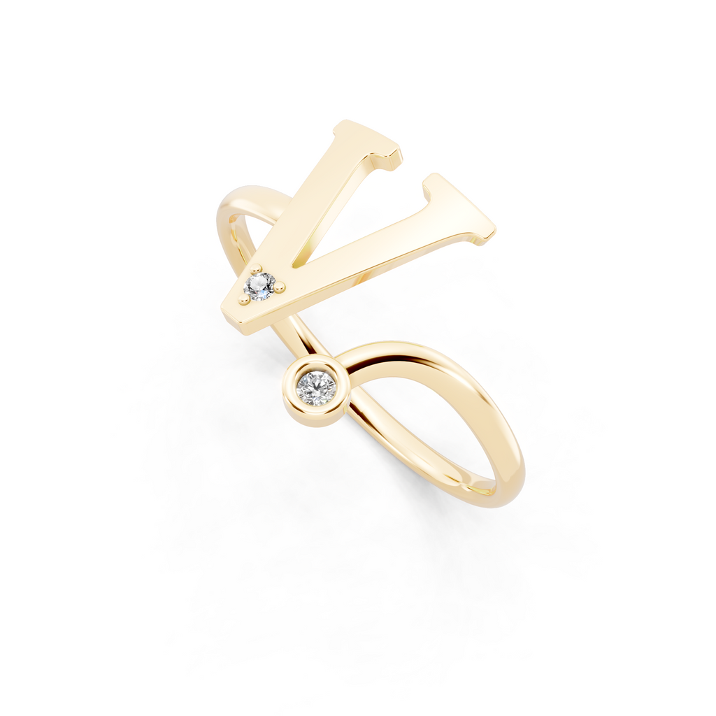 Luxury V Initial Open Ring for Women in Gold Tone