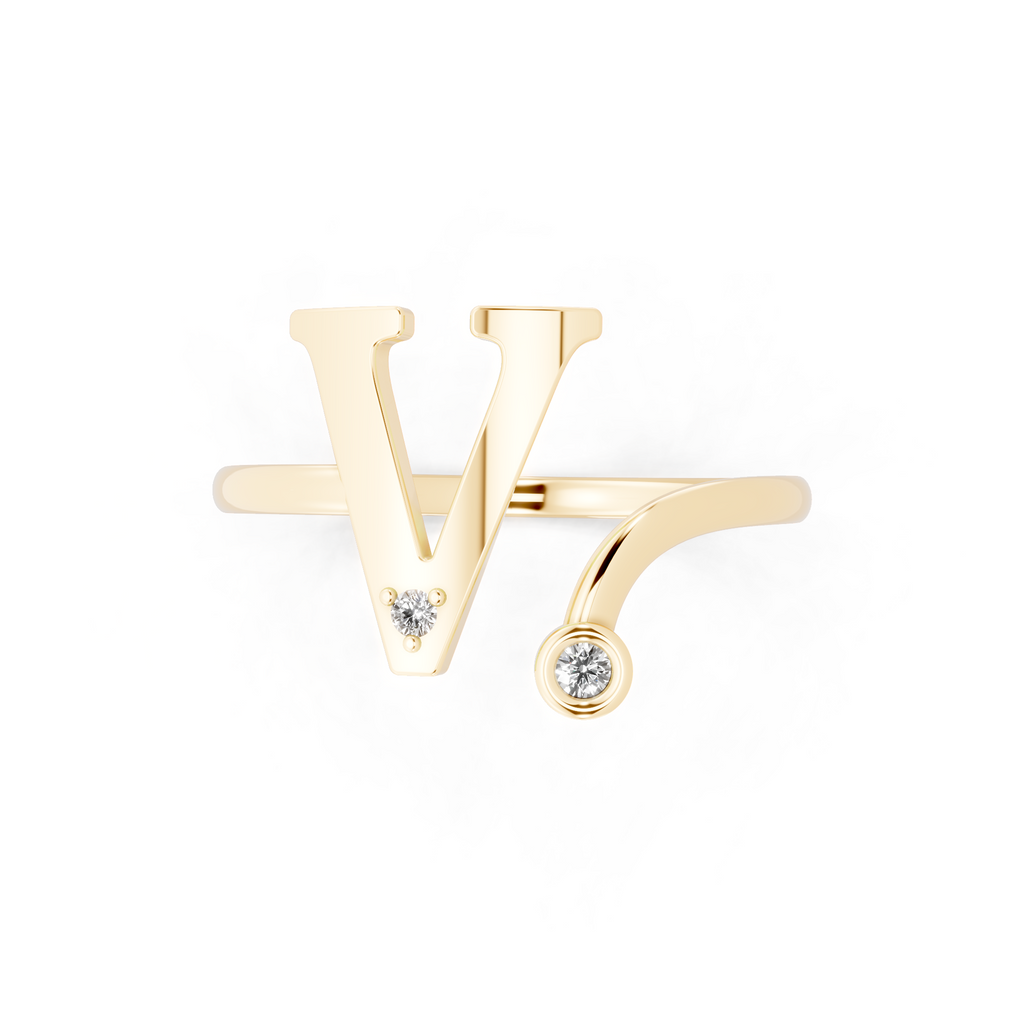 Luxury V Initial Open Ring for Women in Gold Tone