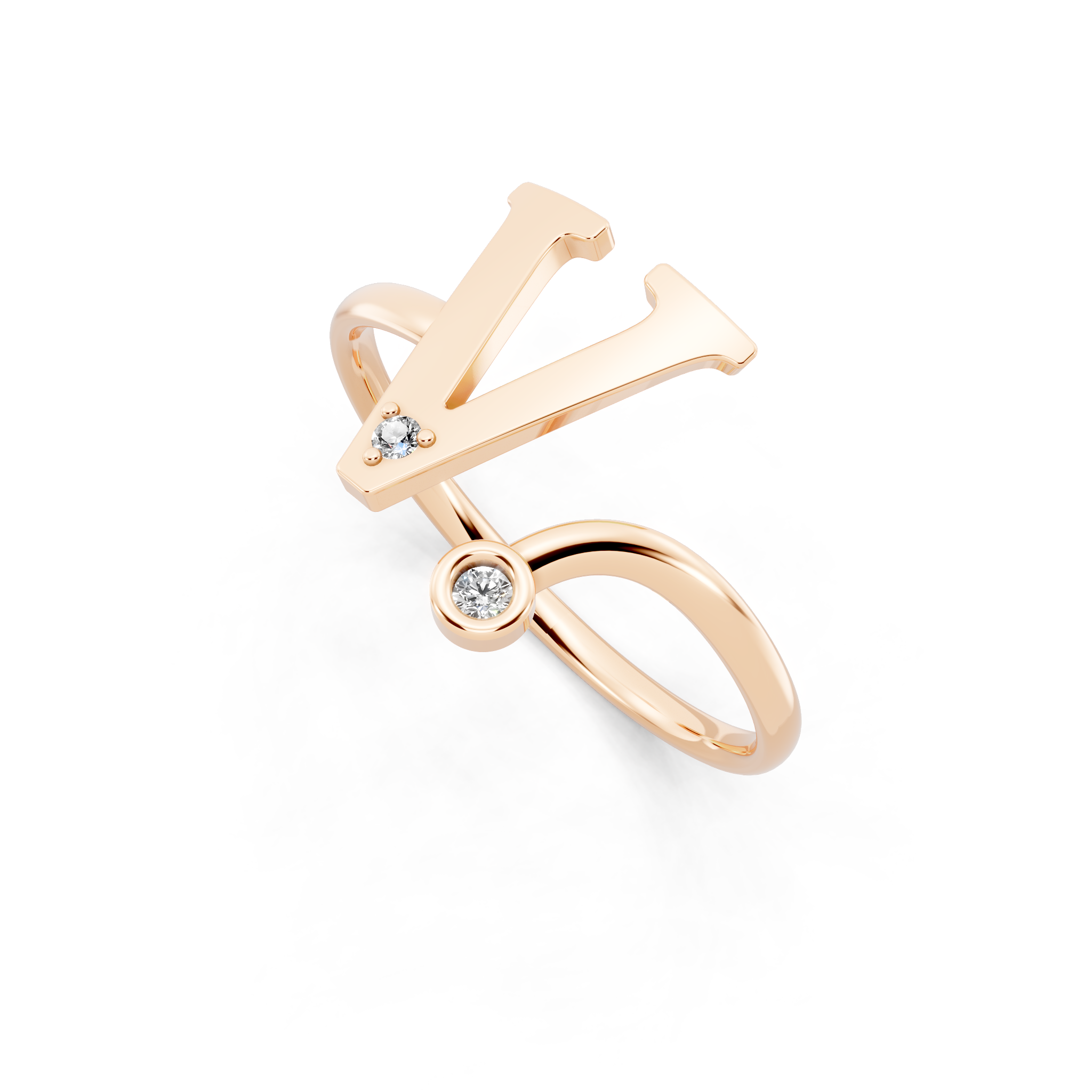 Luxury V Initial Open Ring for Women in Gold Tone