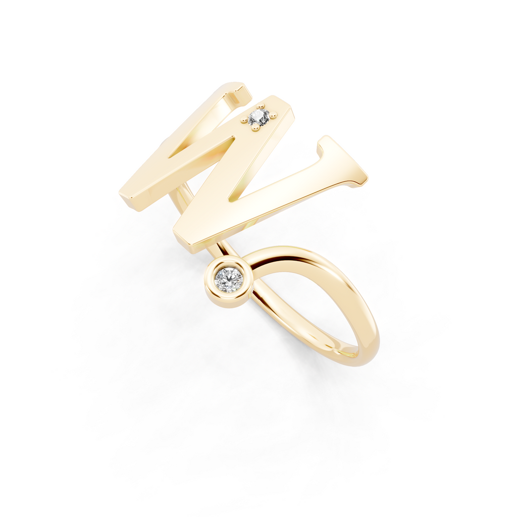 Premium W Monogram Ring with Lab Created Round Diamond