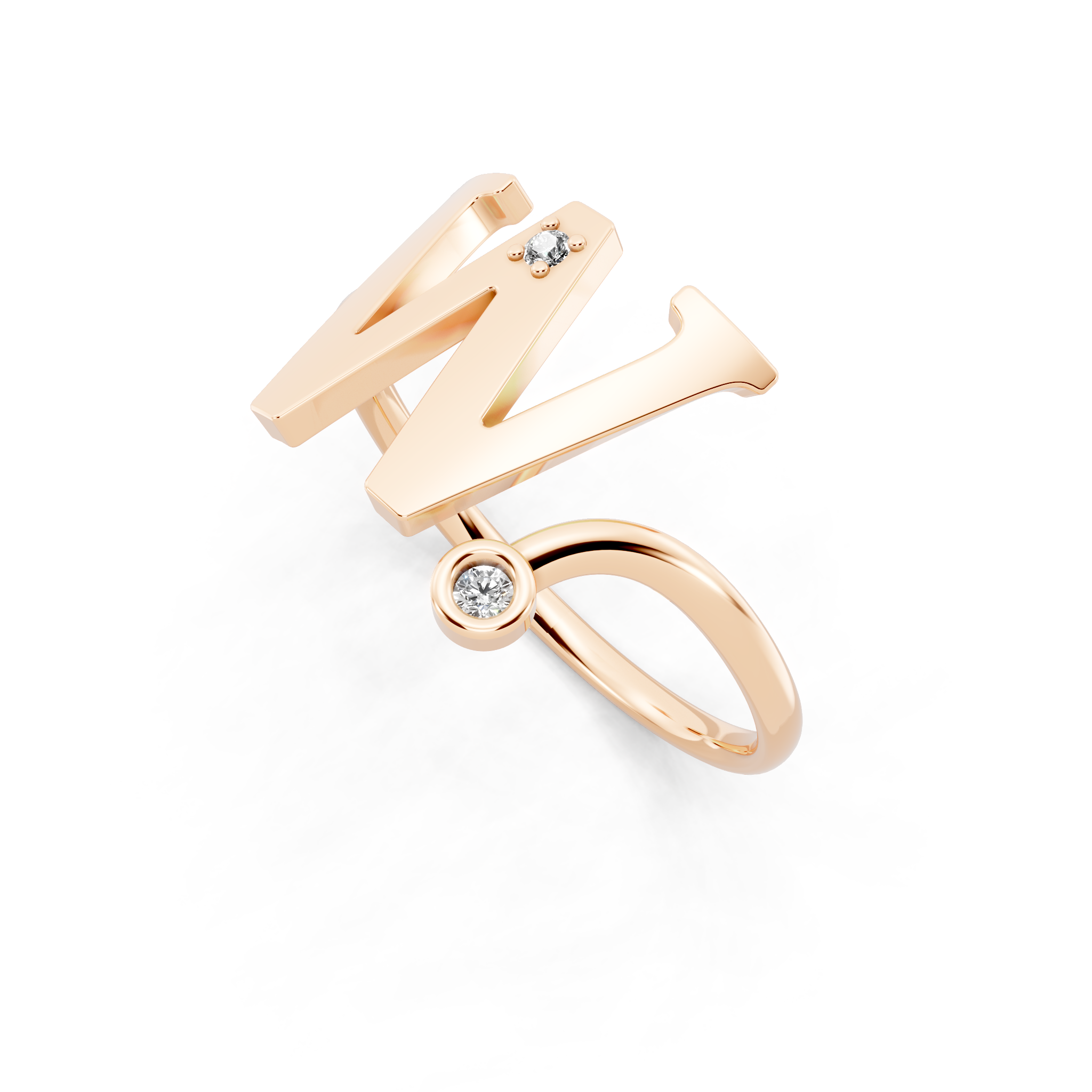 Premium W Monogram Ring with Lab Created Round Diamond