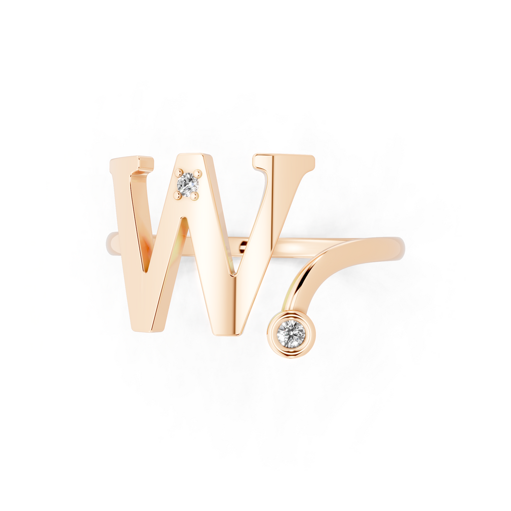 Premium W Monogram Ring with Lab Created Round Diamond