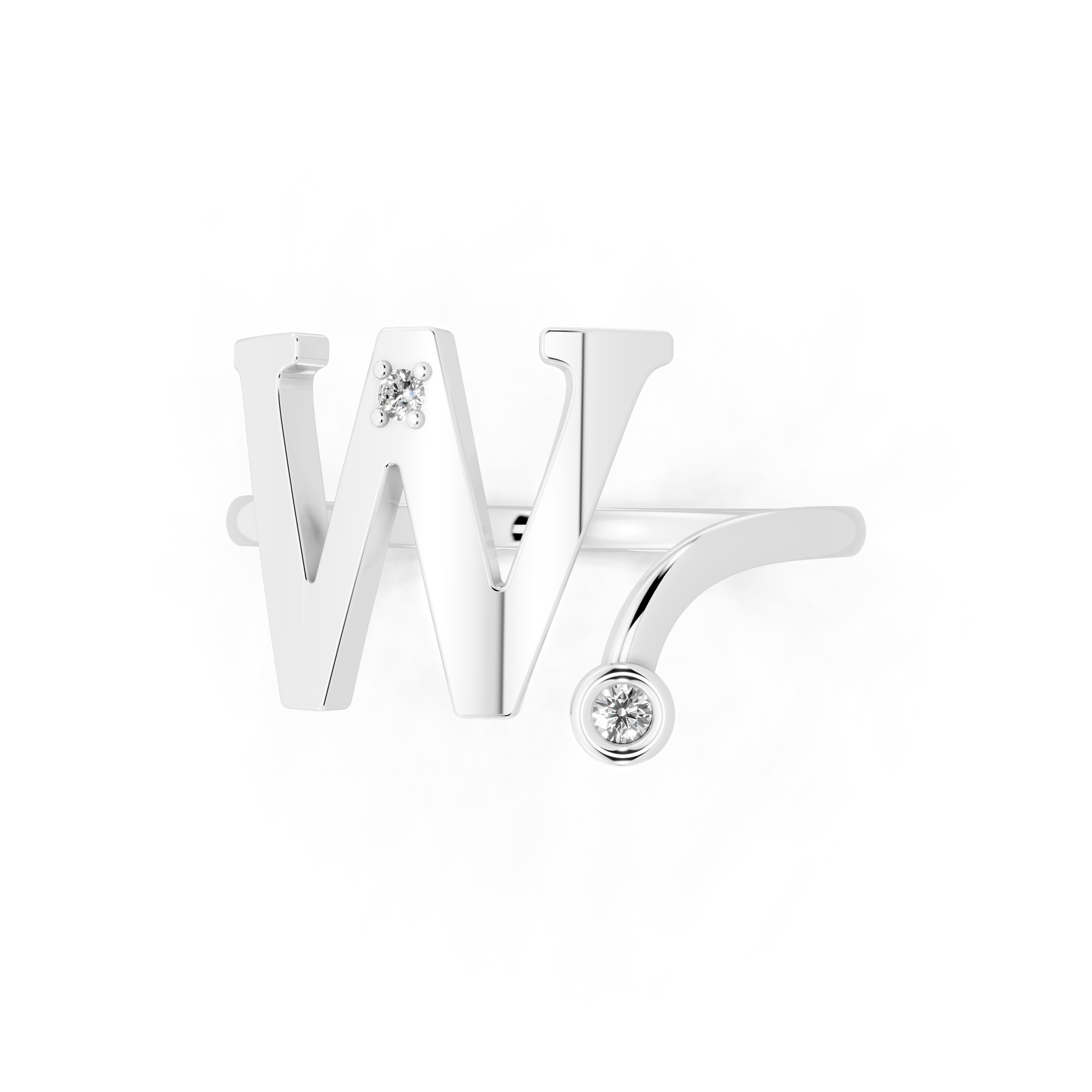 Premium W Monogram Ring with Lab Created Round Diamond