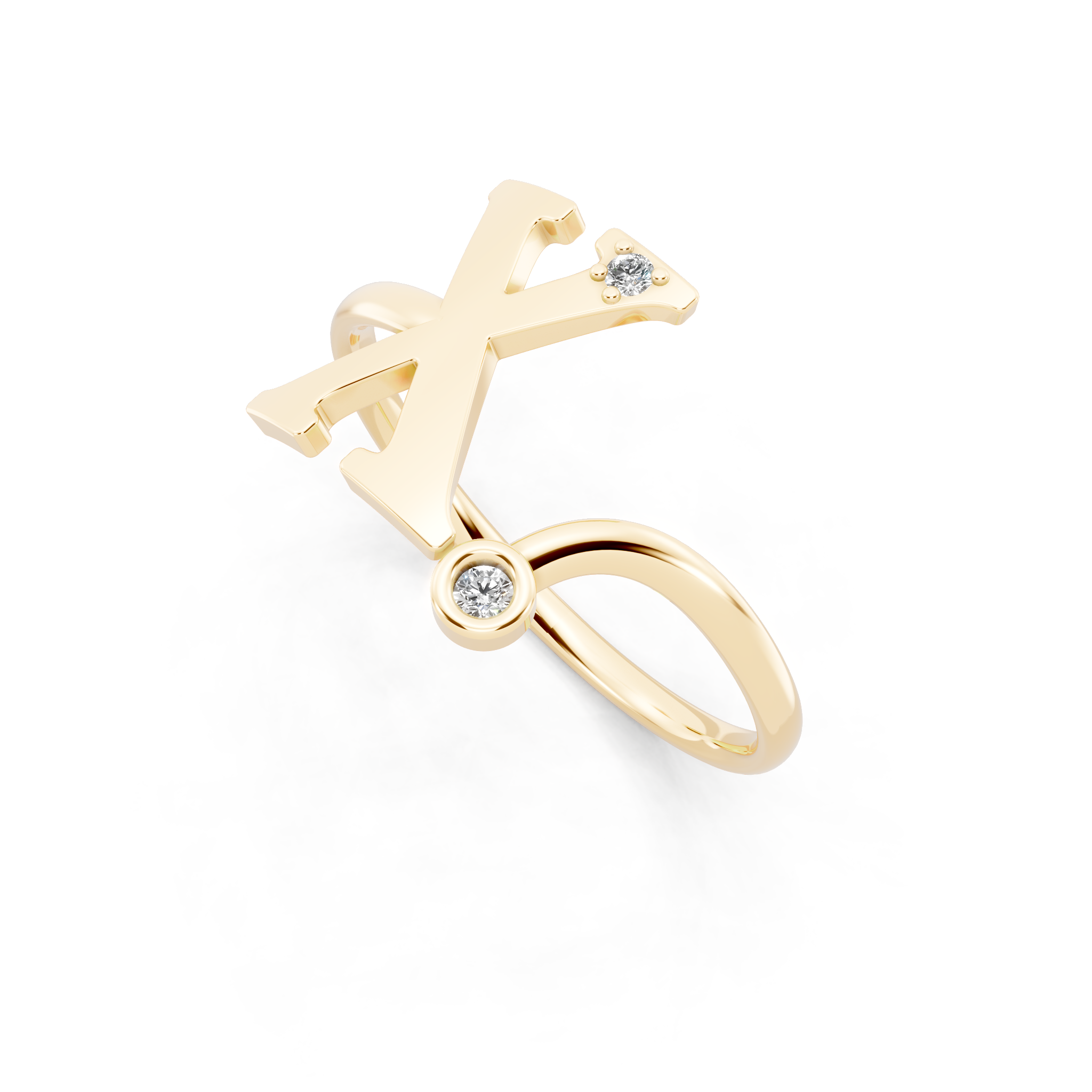 Sculptural X Initial Open Ring Lab Grown Diamond Look Design