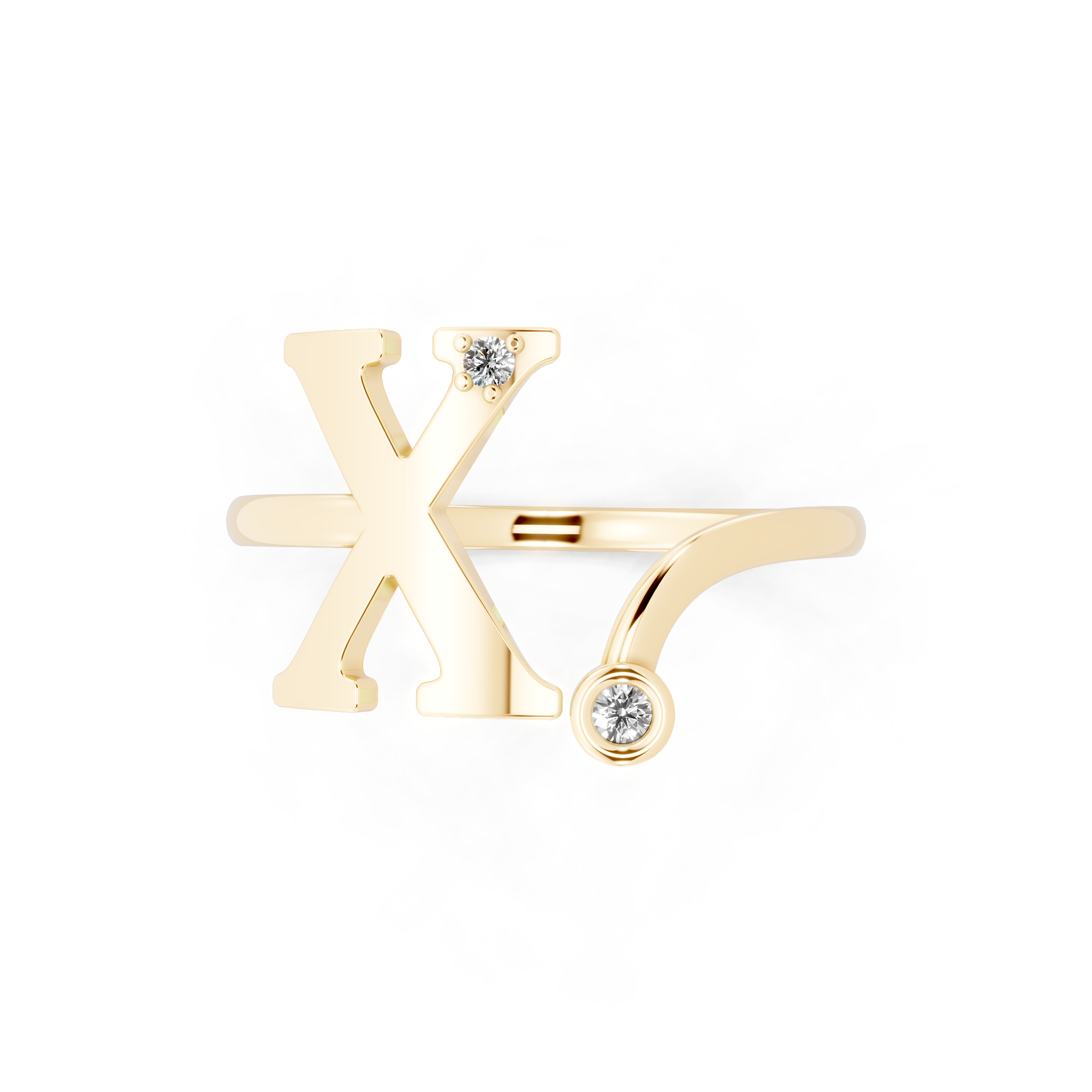 Sculptural X Initial Open Ring Lab Grown Diamond Look Design