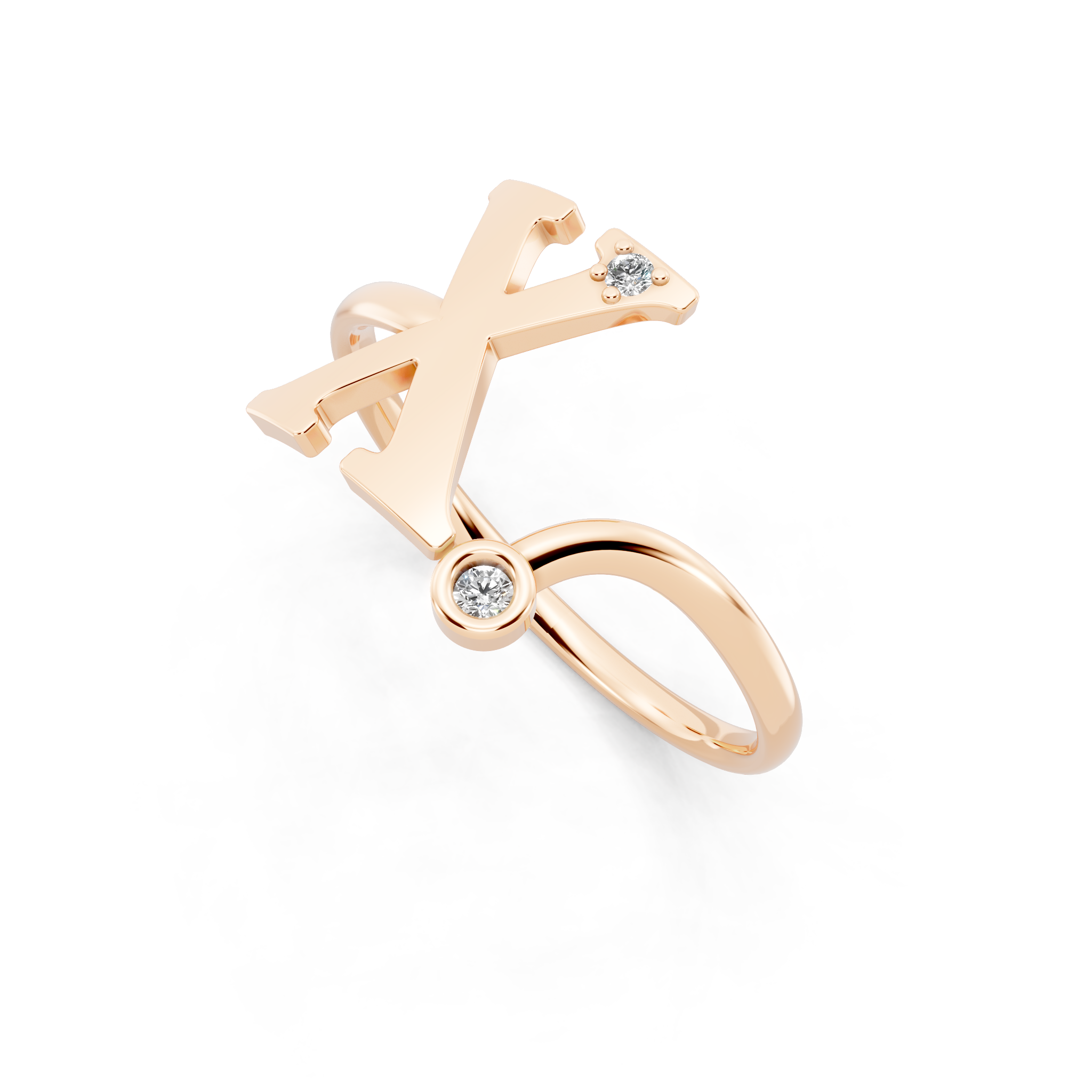 Sculptural X Initial Open Ring Lab Grown Diamond Look Design