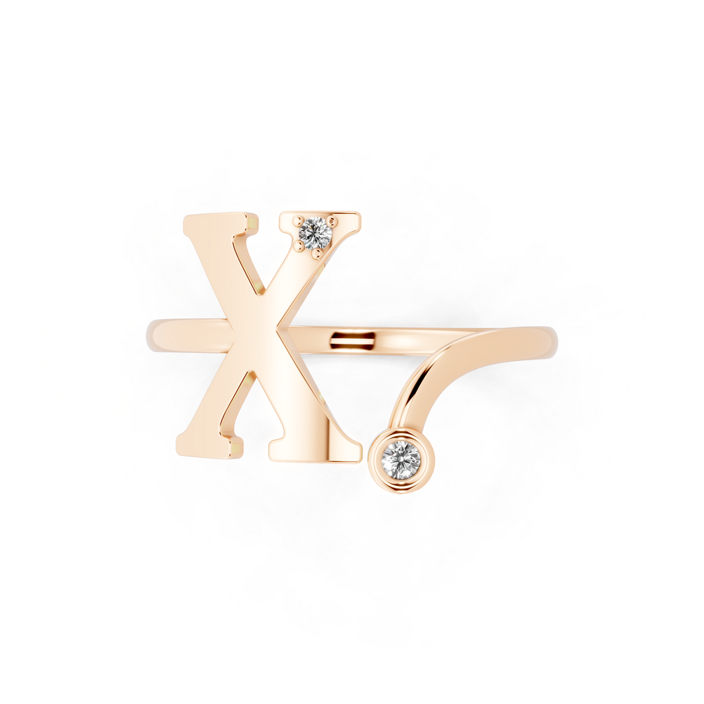 Sculptural X Initial Open Ring Lab Grown Diamond Look Design