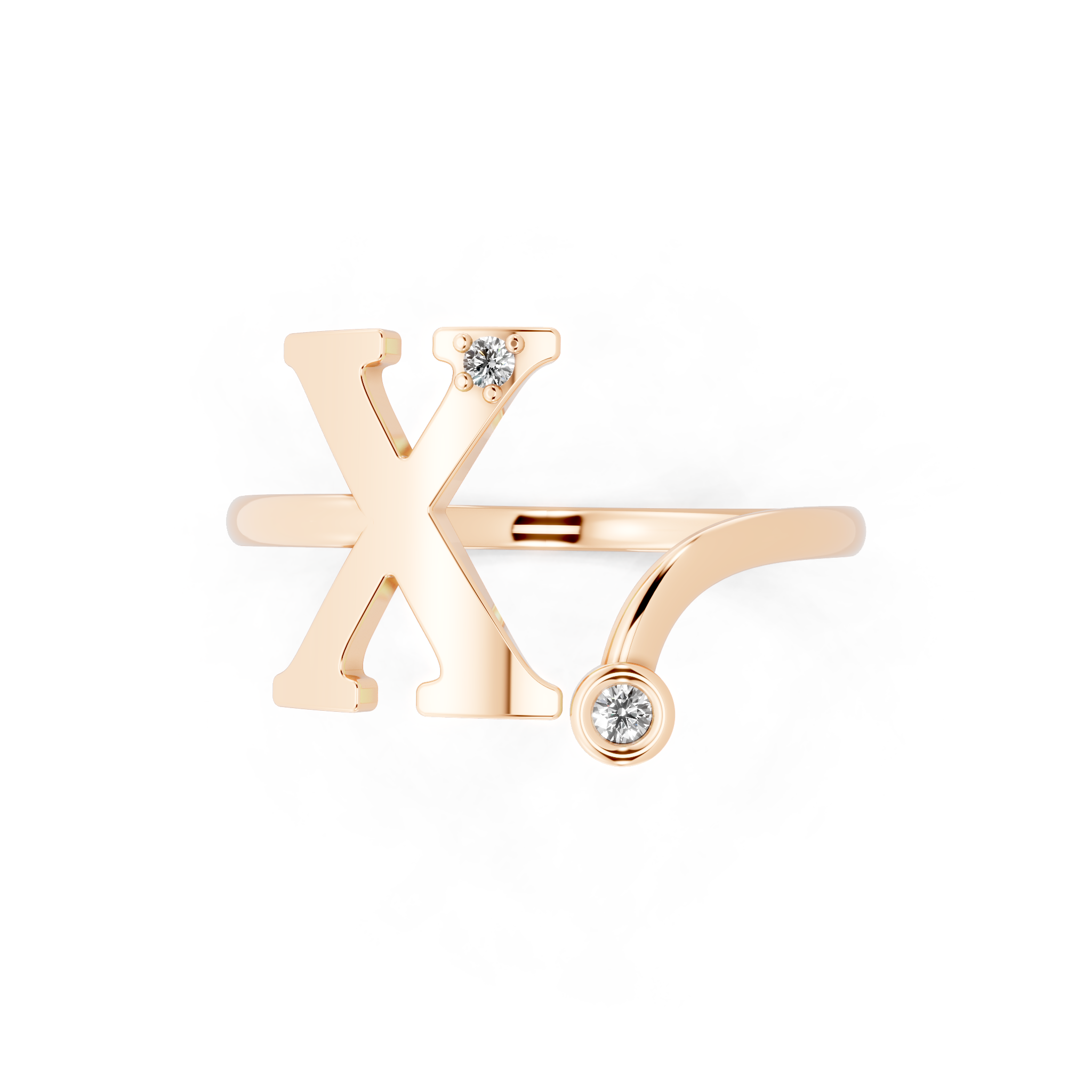 Sculptural X Initial Open Ring Lab Grown Diamond Look Design